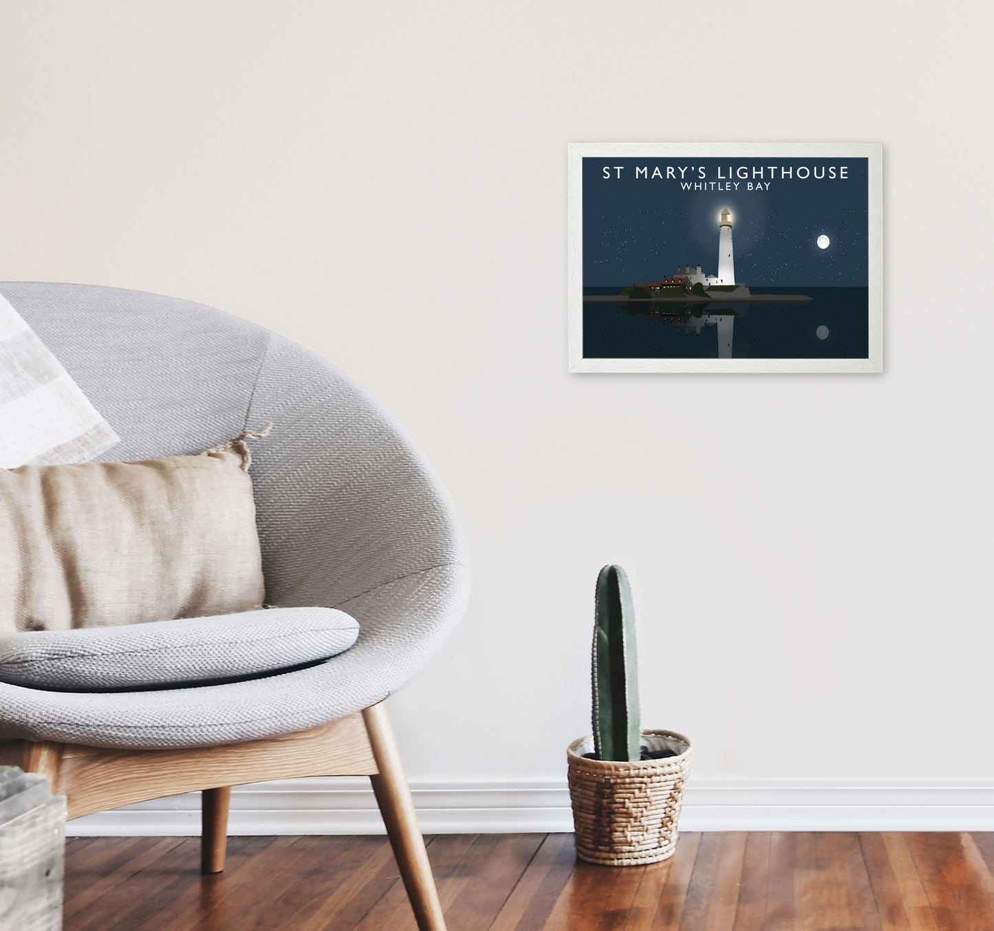 St Mary's Lighthouse Whitley Bay Framed Art Print by Richard O'Neill A3 Oak Frame