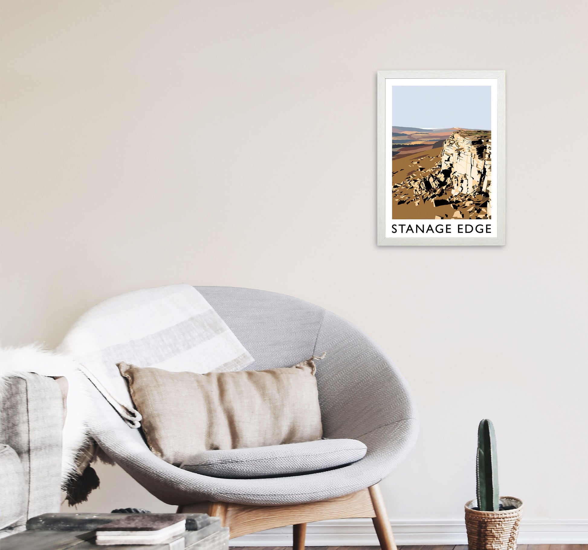 Stanage Edge Travel Art Print by Richard O'Neill, Framed Wall Art A3 Oak Frame