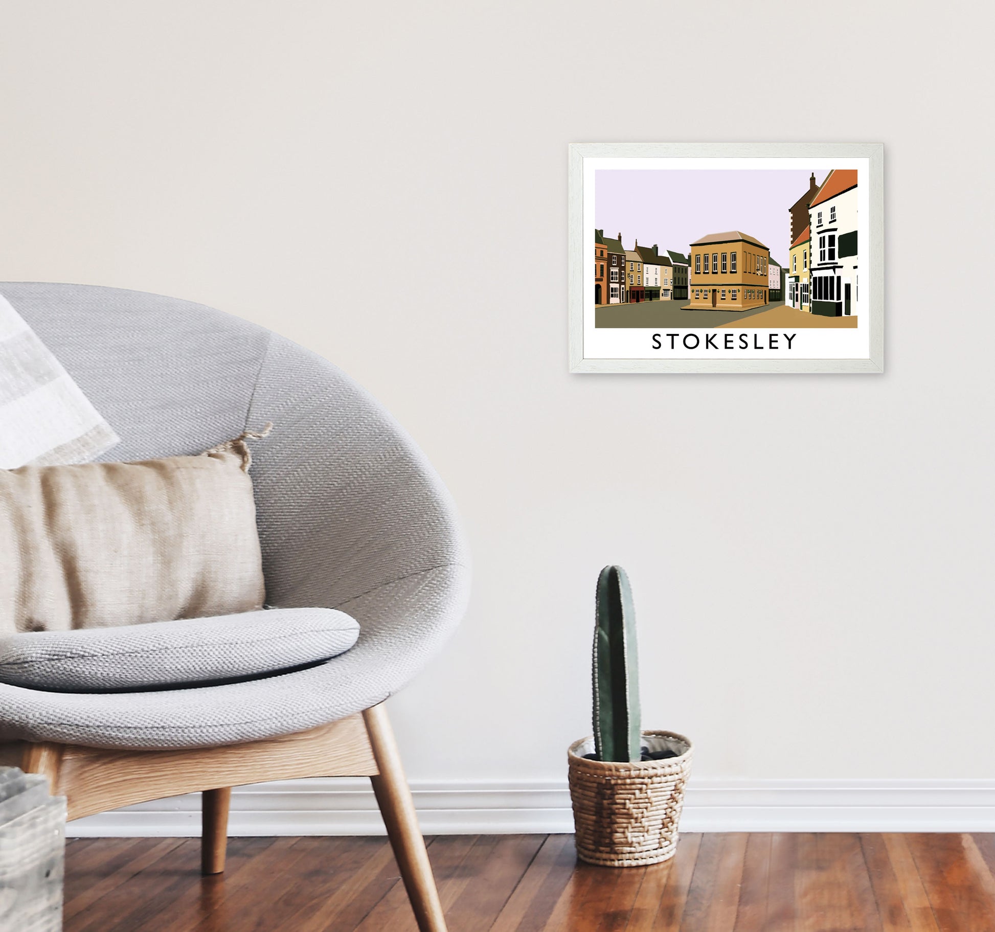 Stokesley Travel Art Print by Richard O'Neill, Framed Wall Art A3 Oak Frame