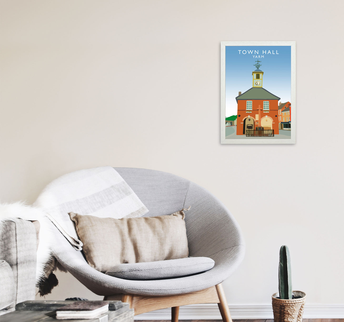 Town Hall Yarm Travel Art Print by Richard O'Neill, Framed Wall Art A3 Oak Frame