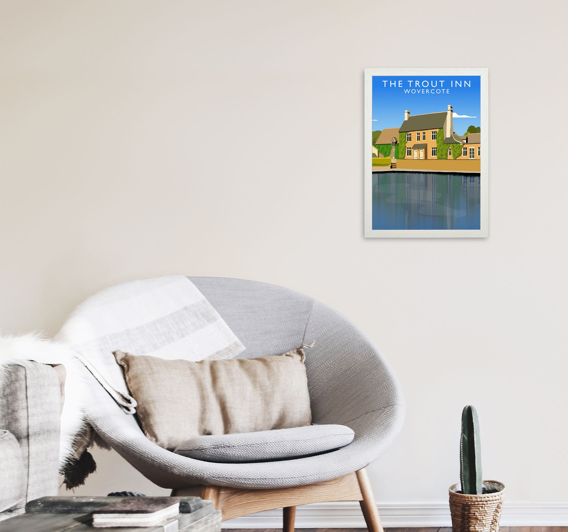 The Trout Inn Portrait Wolvercote Travel Art Print by Richard O'Neill A3 Oak Frame