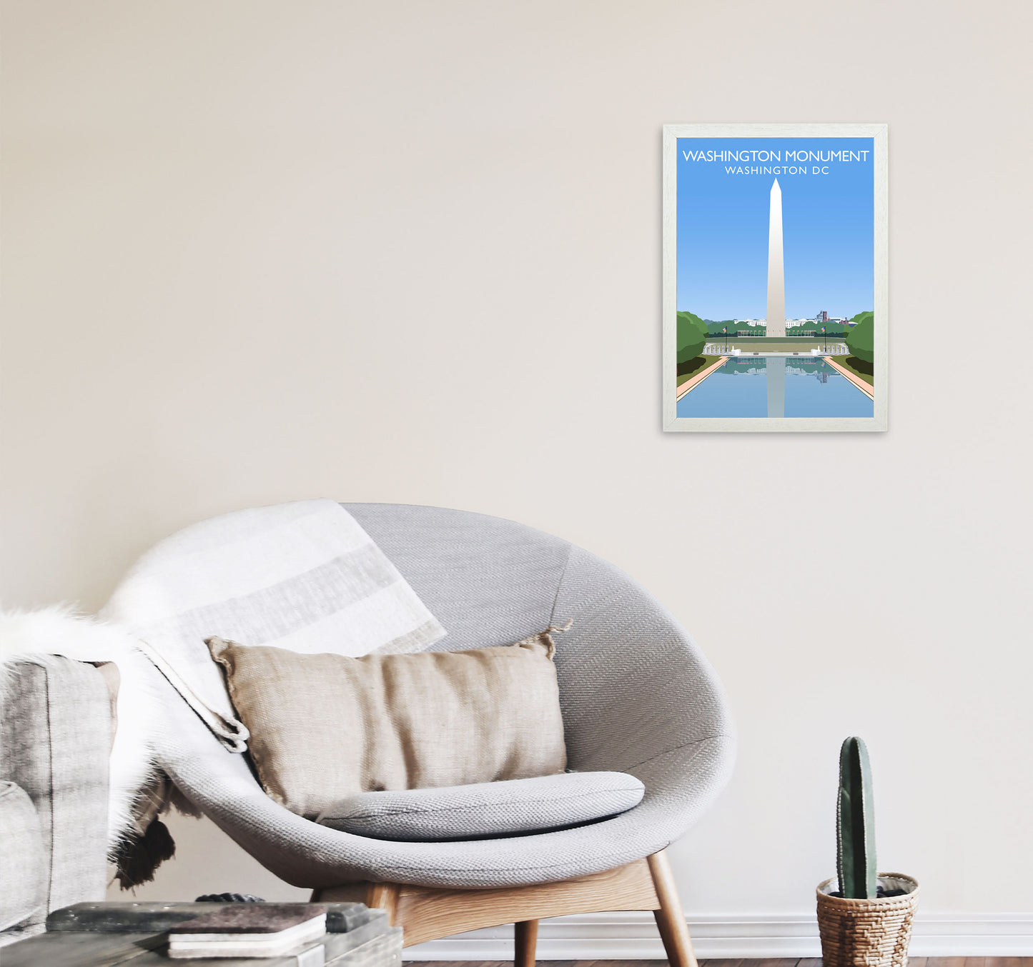 Washington DC Monument Travel Art Print by Richard O'Neill A3 Oak Frame