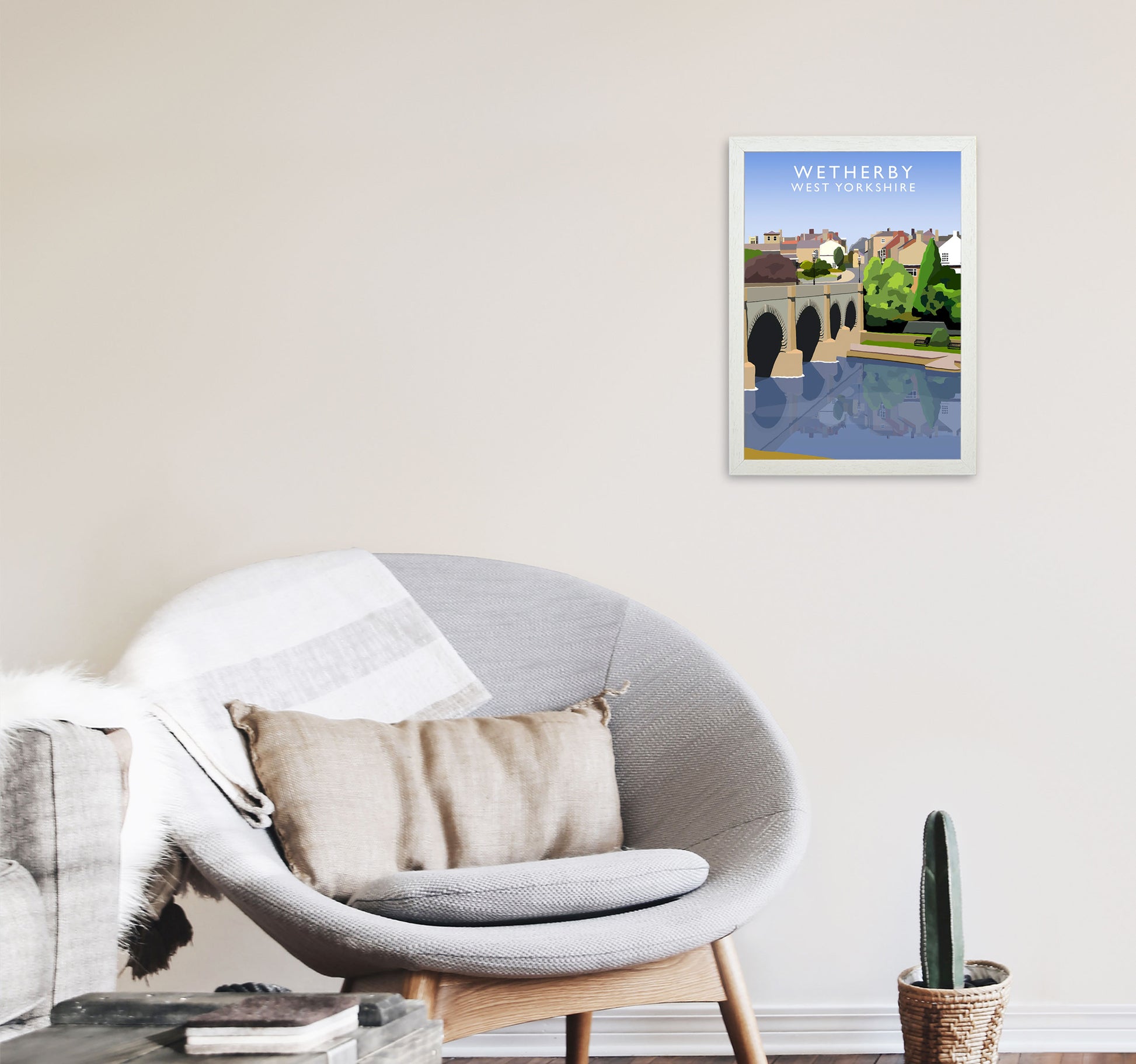 Wetherby West Yorkshire Travel Art Print by Richard O'Neill, Framed Wall Art A3 Oak Frame