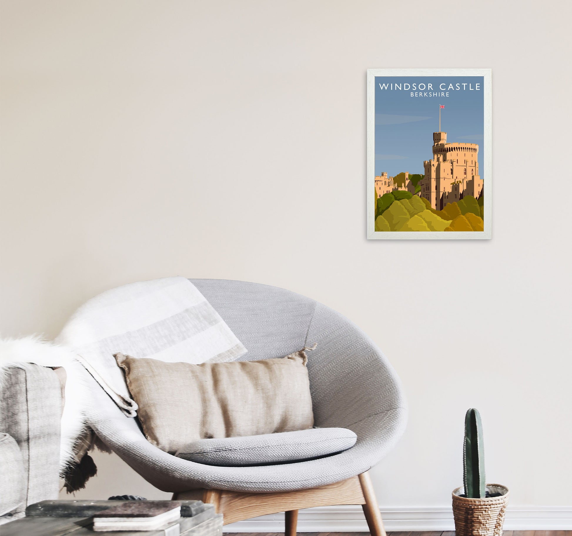 Windsor Castle Portrait Berkshire Travel Art Print by Richard O'Neill A3 Oak Frame