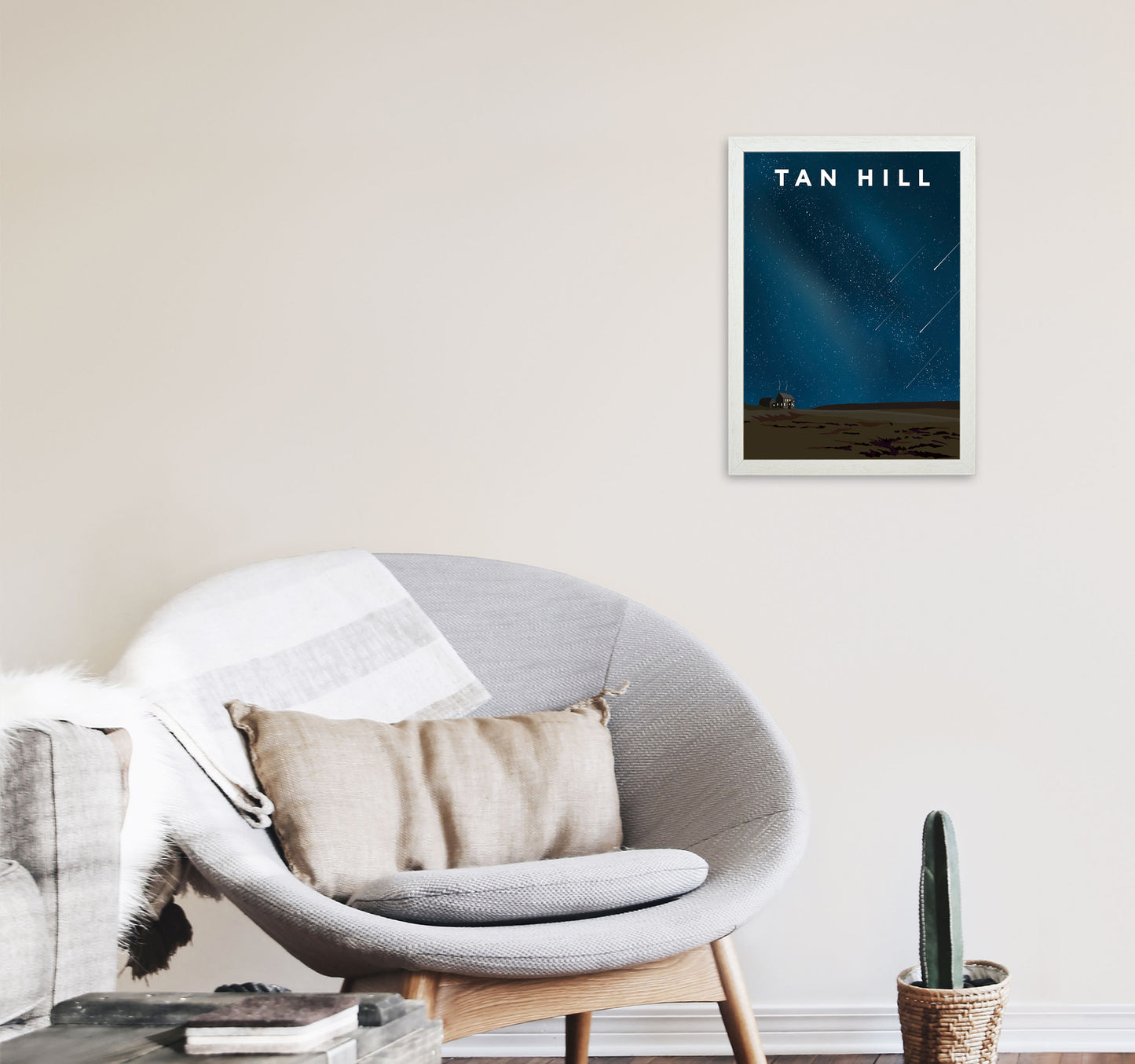 Tan Hill Night Portrait Travel Art Print by Richard O'Neill, Framed Wall Art A3 Oak Frame