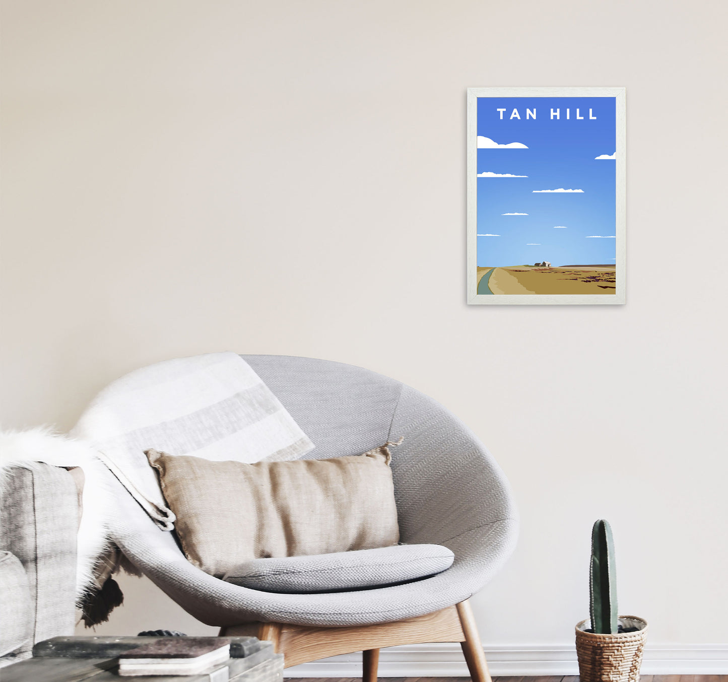 Tan Hill Travel Portrait Art Print by Richard O'Neill, Framed Wall Art A3 Oak Frame