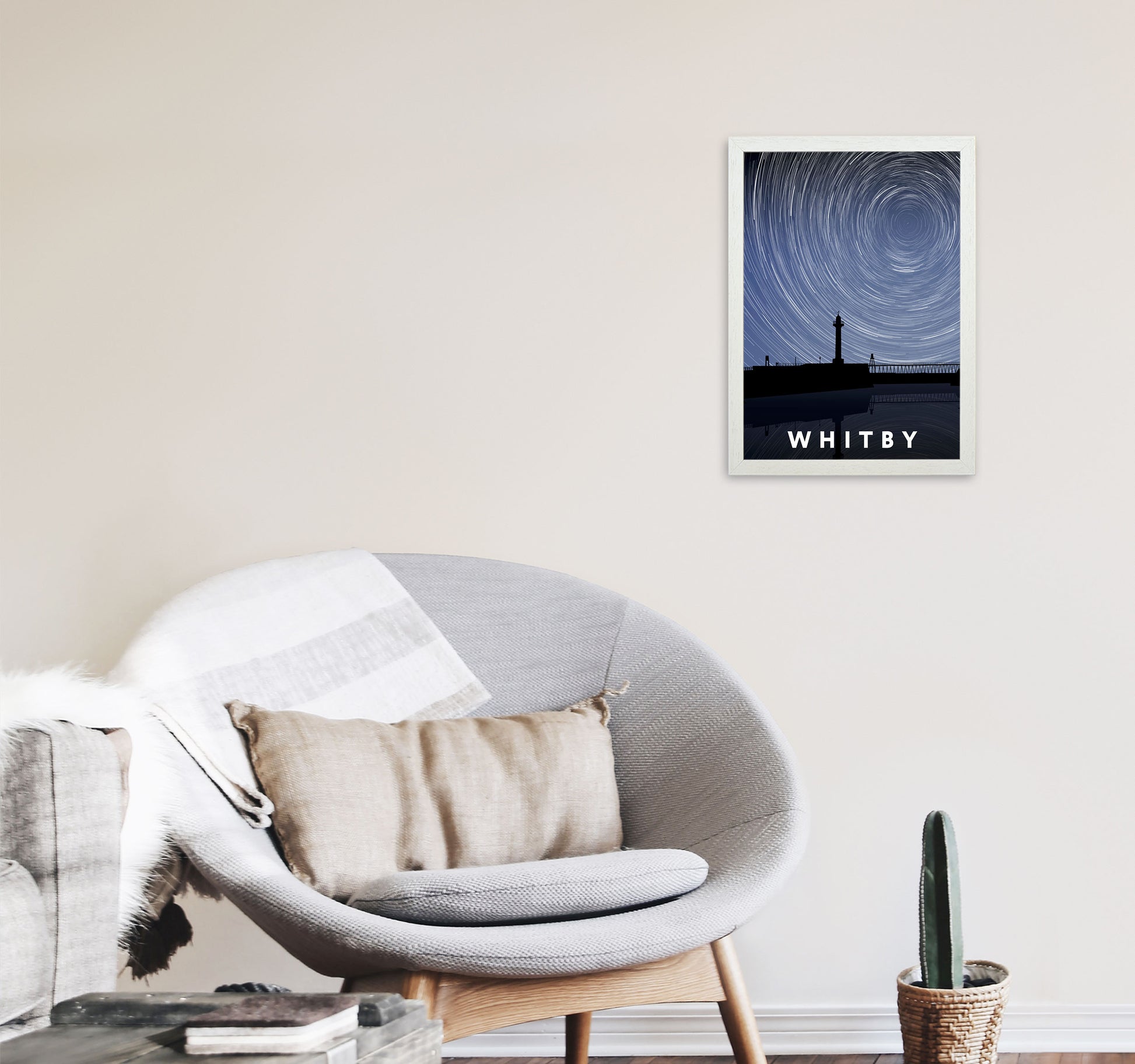 Whitby Night Timelapse Portrait Art Print by Richard O'Neill, Framed Wall Art A3 Oak Frame