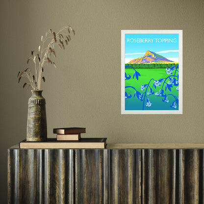 Roseberry Topping (bluebells) portrait by Richard O'Neill A3 White Frame