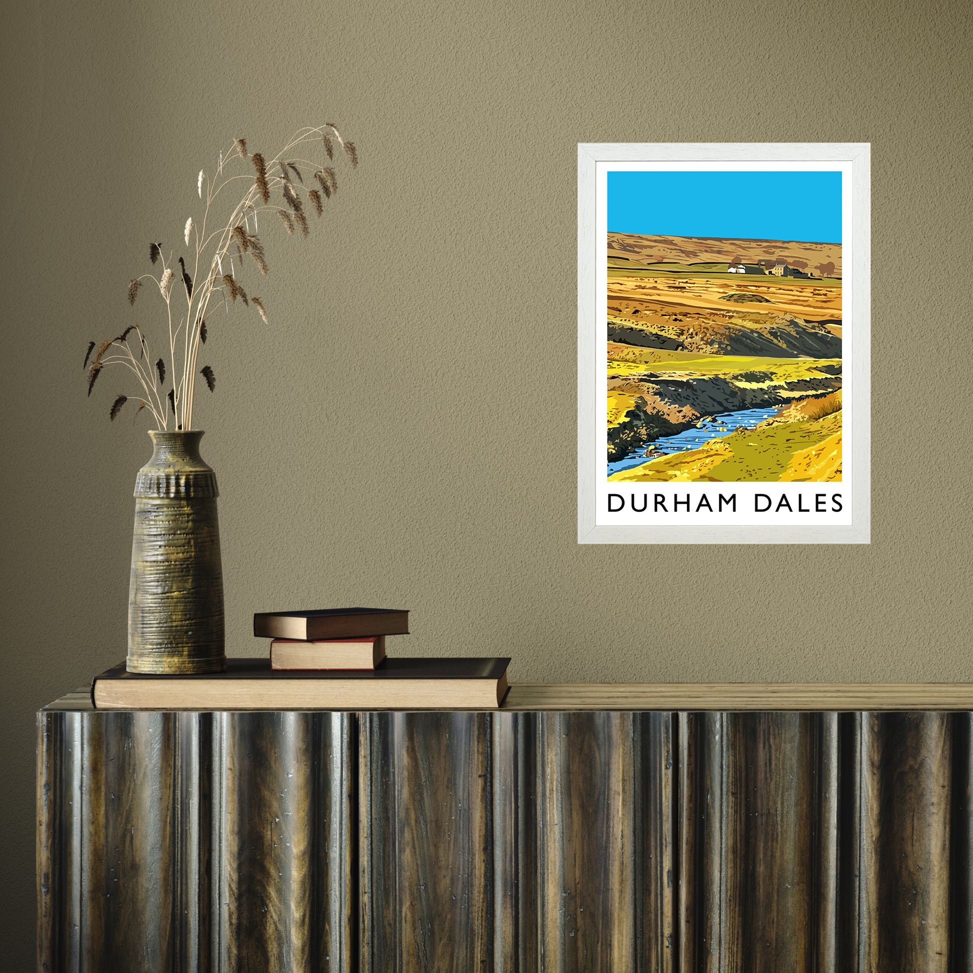 Durham Dales portrait by Richard O'Neill A3 White Frame