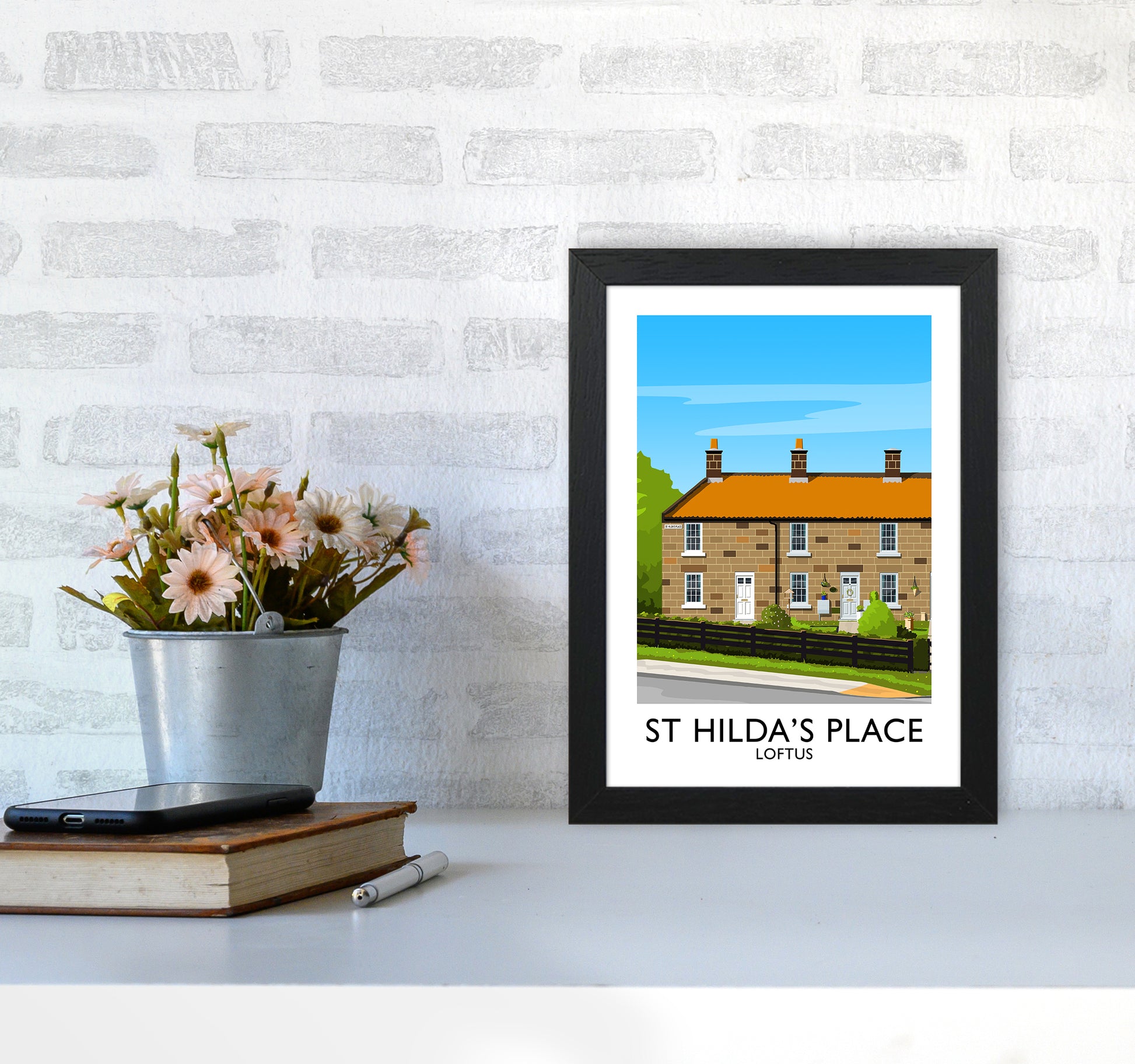 St Hilda's Place Portrait Art Print by Richard O'Neill A4 White Frame