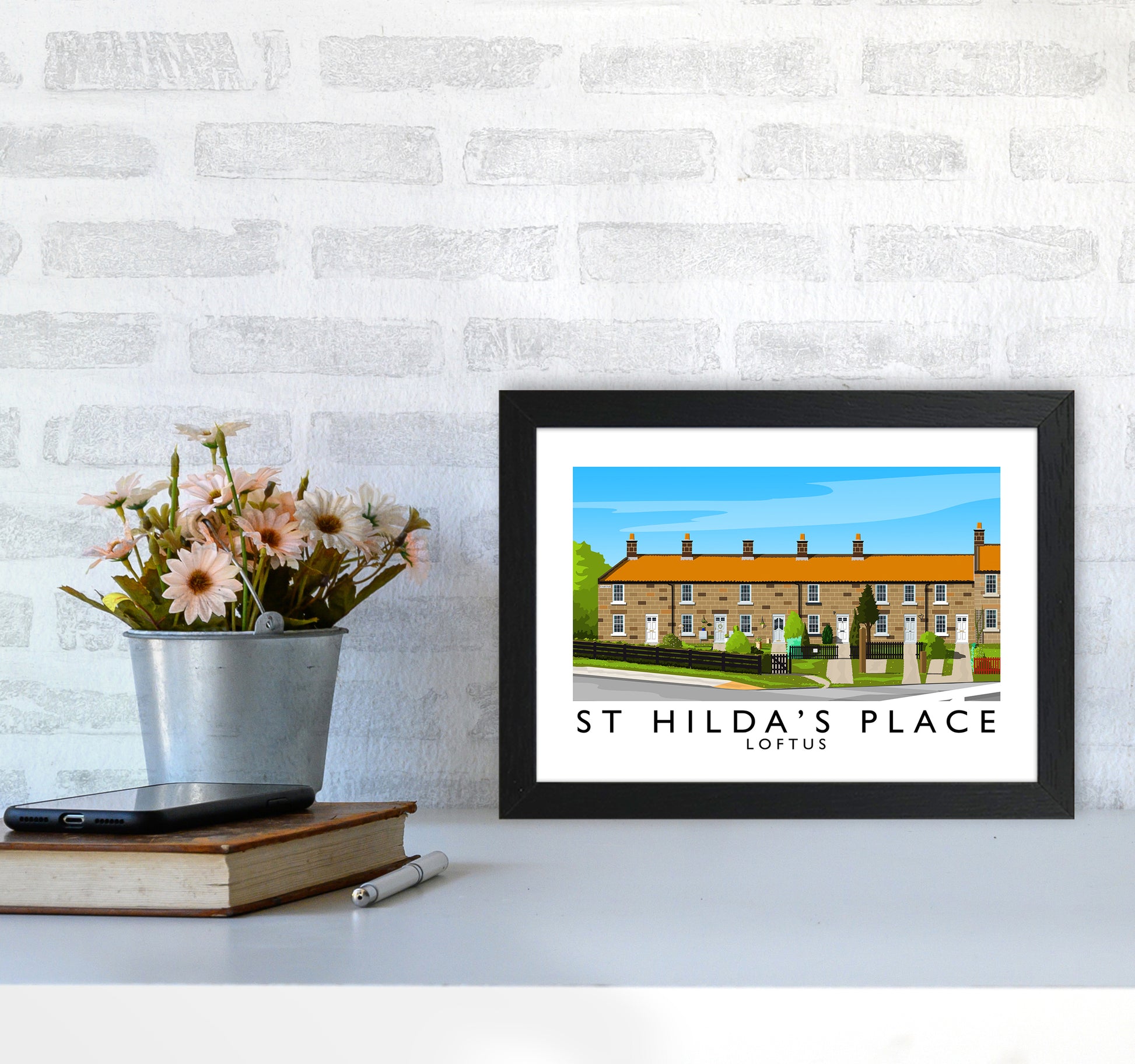 St Hilda's Place Art Print by Richard O'Neill A4 White Frame