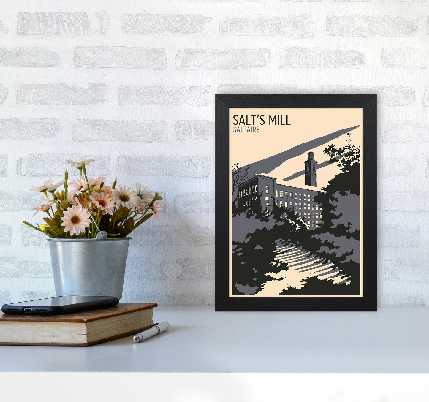 Salt's Mill, Saltaire Travel Art Print by Richard O'Neill A4 White Frame