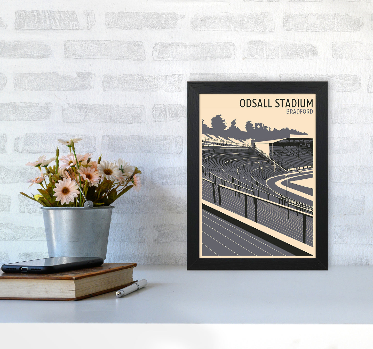 Odsal Stadium, Bradford Travel Art Print by Richard O'Neill A4 White Frame