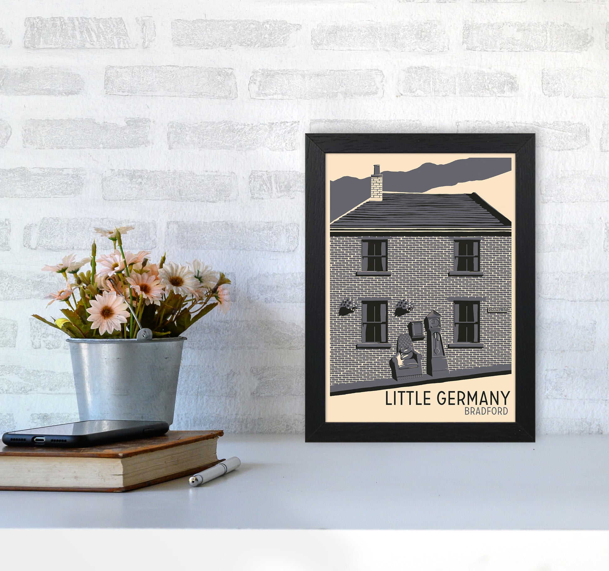 Little Germany, Bradford Travel Art Print by Richard O'Neill A4 White Frame