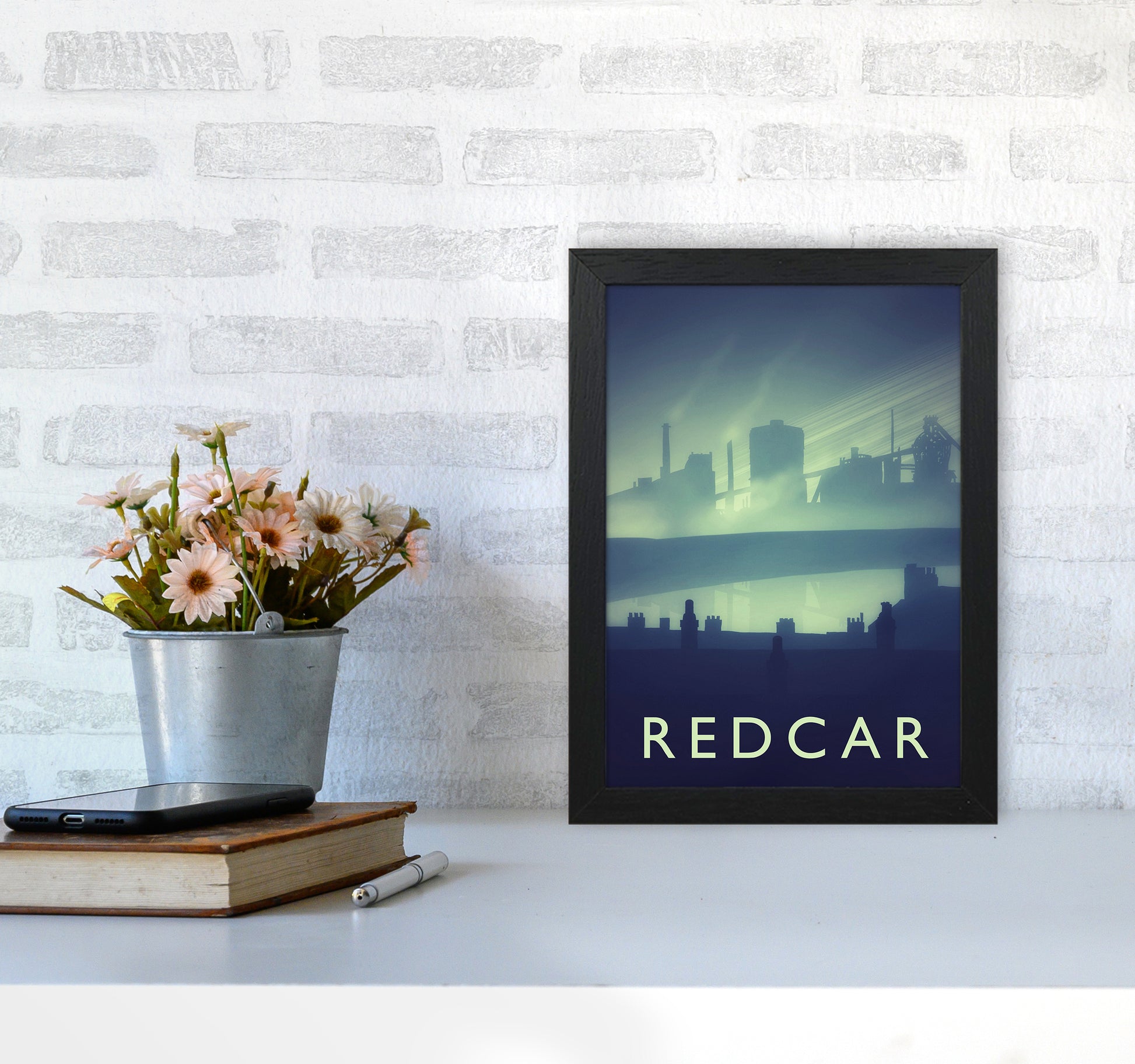 Redcar (night) portrait Travel Art Print by Richard O'Neill A4 White Frame