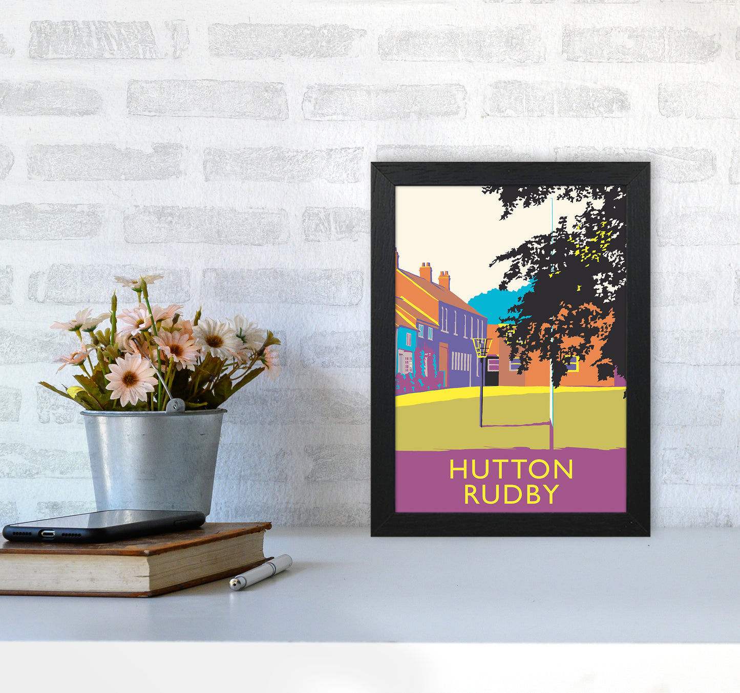 Hutton Rudby portrait Travel Art Print by Richard O'Neill A4 White Frame