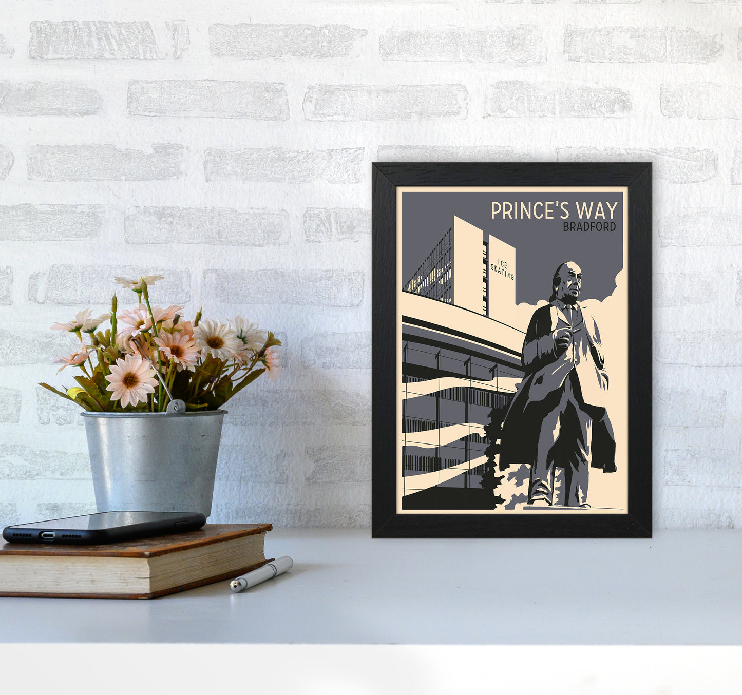 Prince's Way, Bradford Travel Art Print by Richard O'Neill A4 White Frame