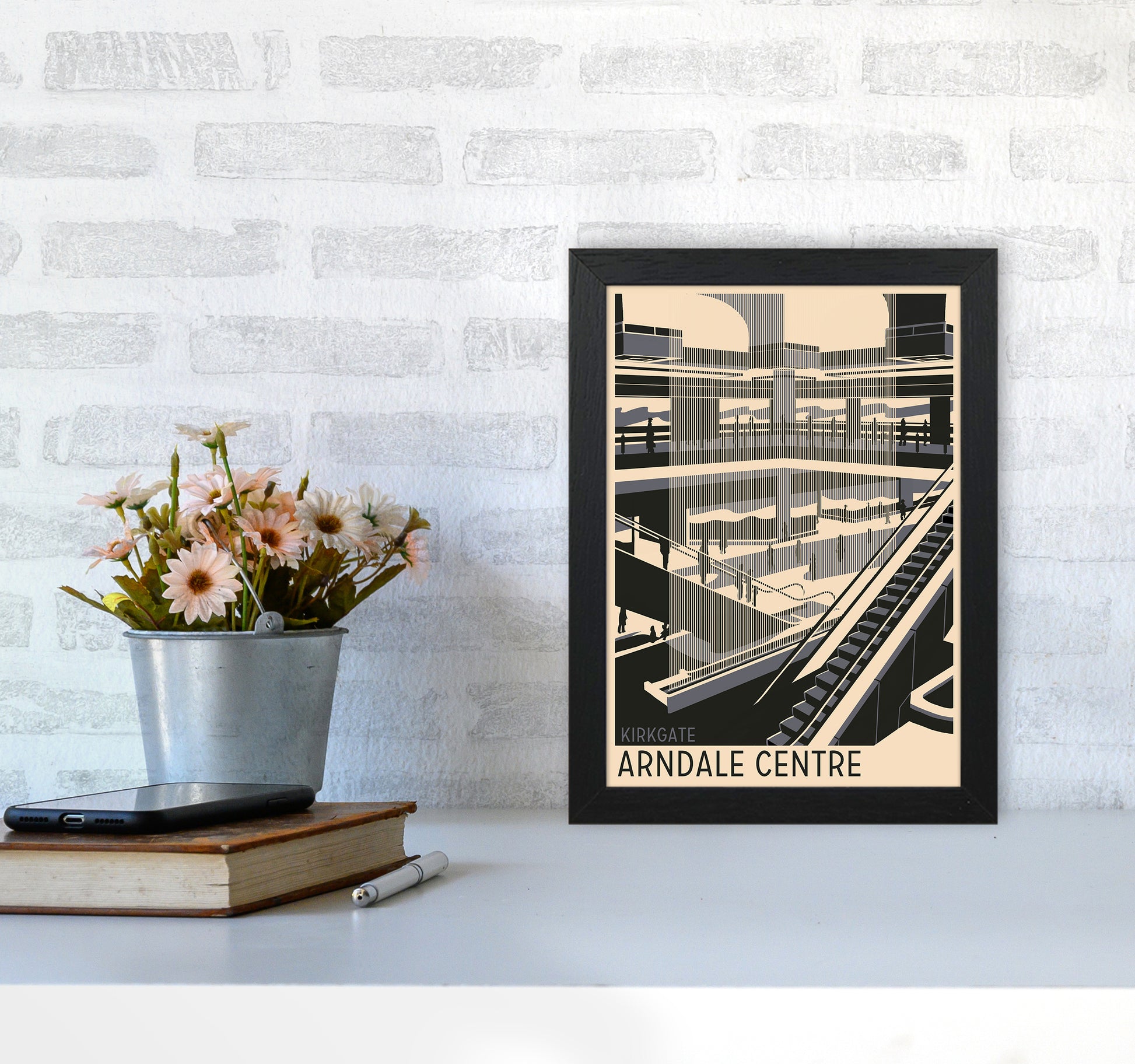 Kirkgate Arndale Centre Travel Art Print by Richard O'Neill A4 White Frame