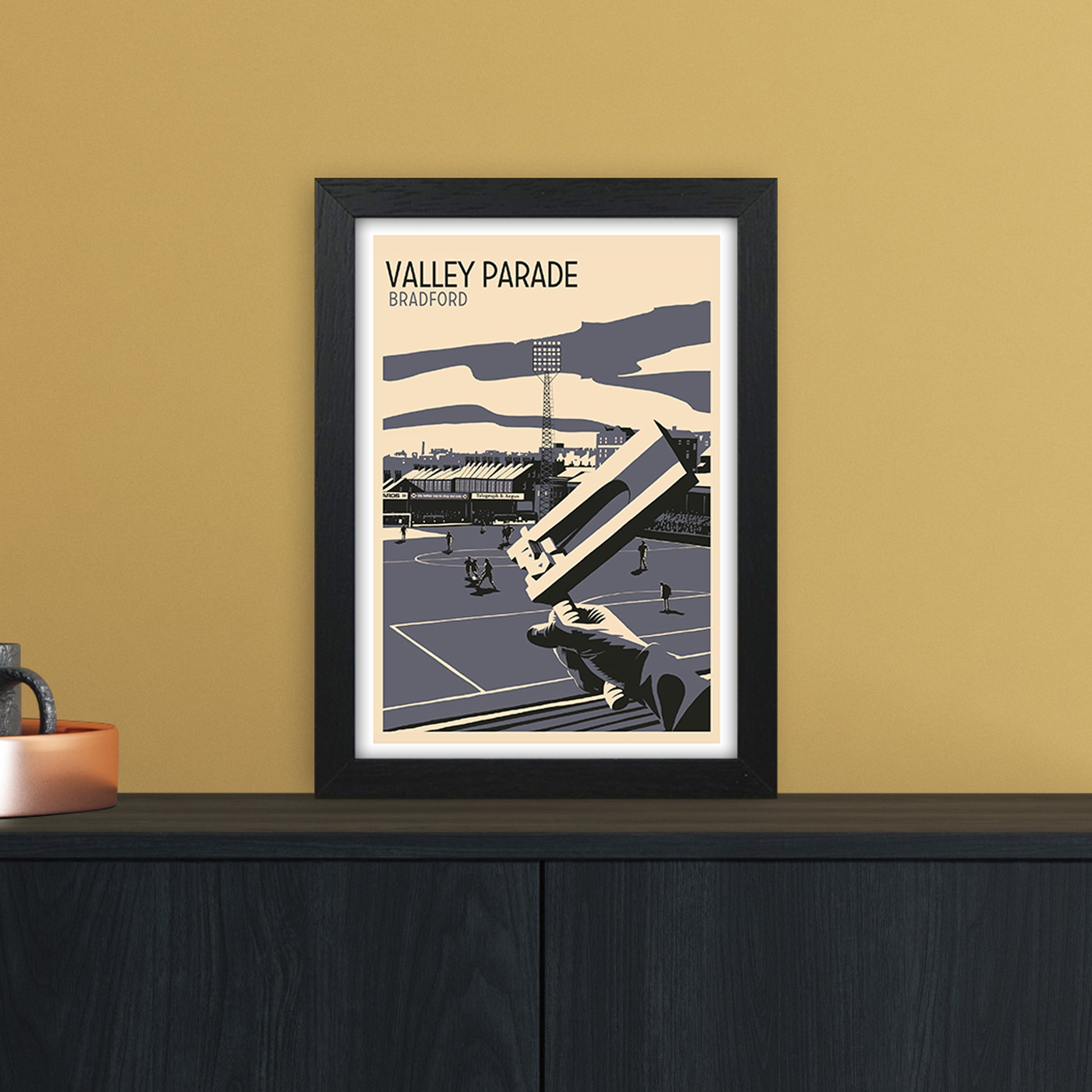 Valley Parade Travel Art Print by Richard O'Neill A4 White Frame