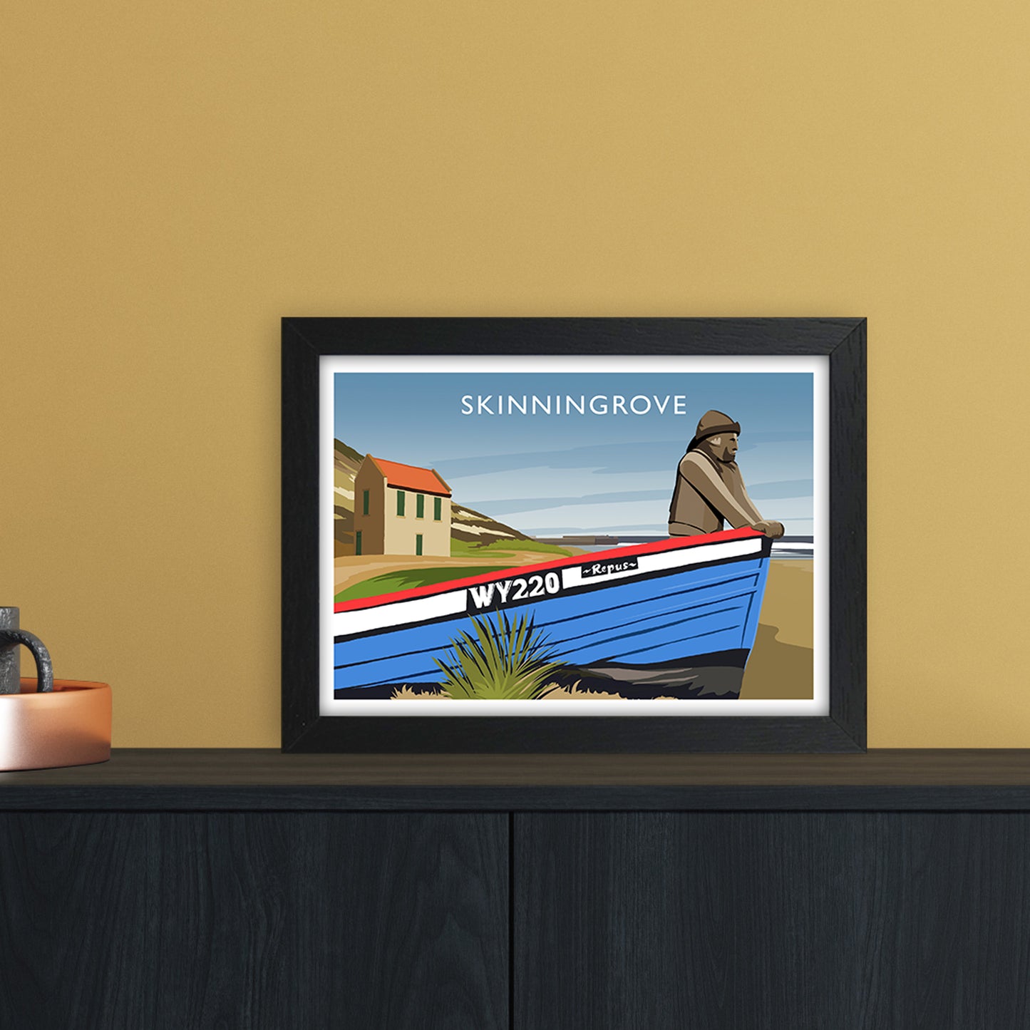 Skinningrove Travel Art Print by Richard O'Neill A4 White Frame