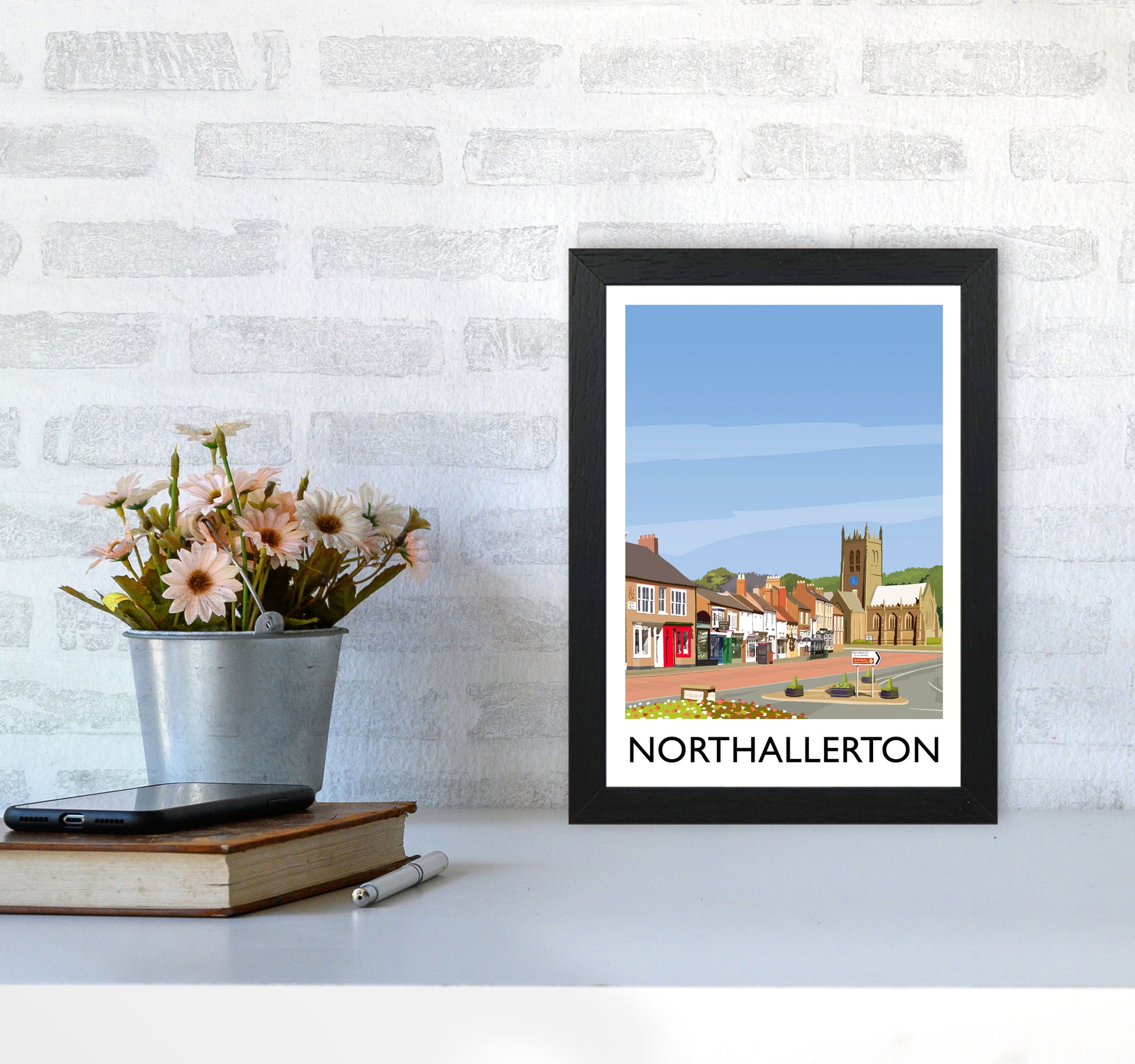 Northallerton 5 portrait Travel Art Print by Richard O'Neill A4 White Frame