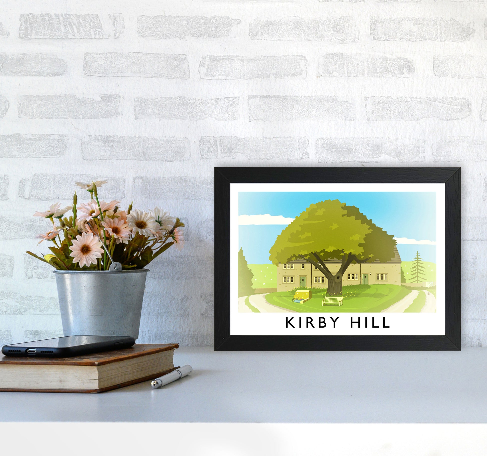 Kirby Hill Travel Art Print by Richard O'Neill A4 White Frame