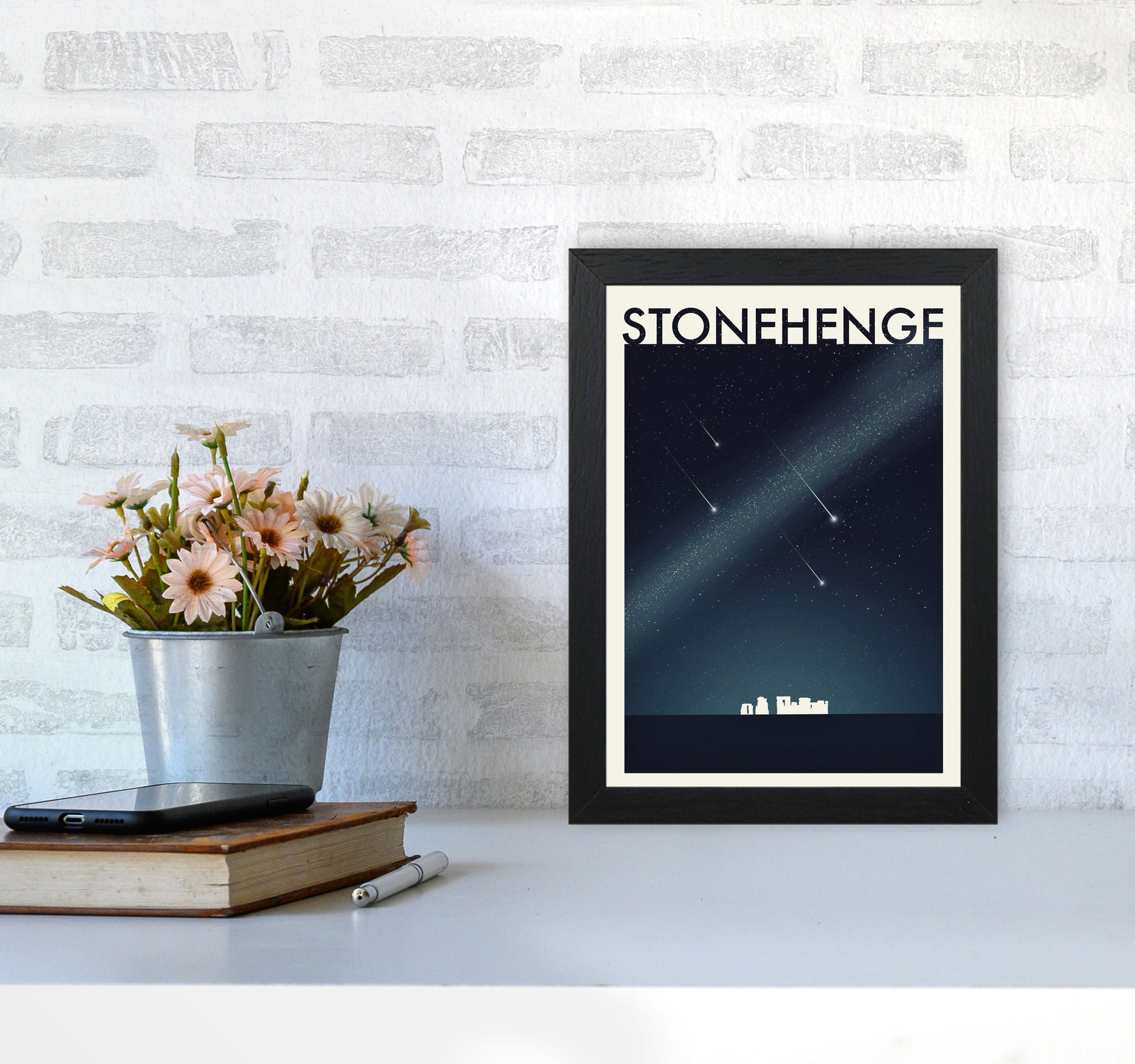 Stonehenge 2 (Night) Travel Art Print by Richard O'Neill A4 White Frame