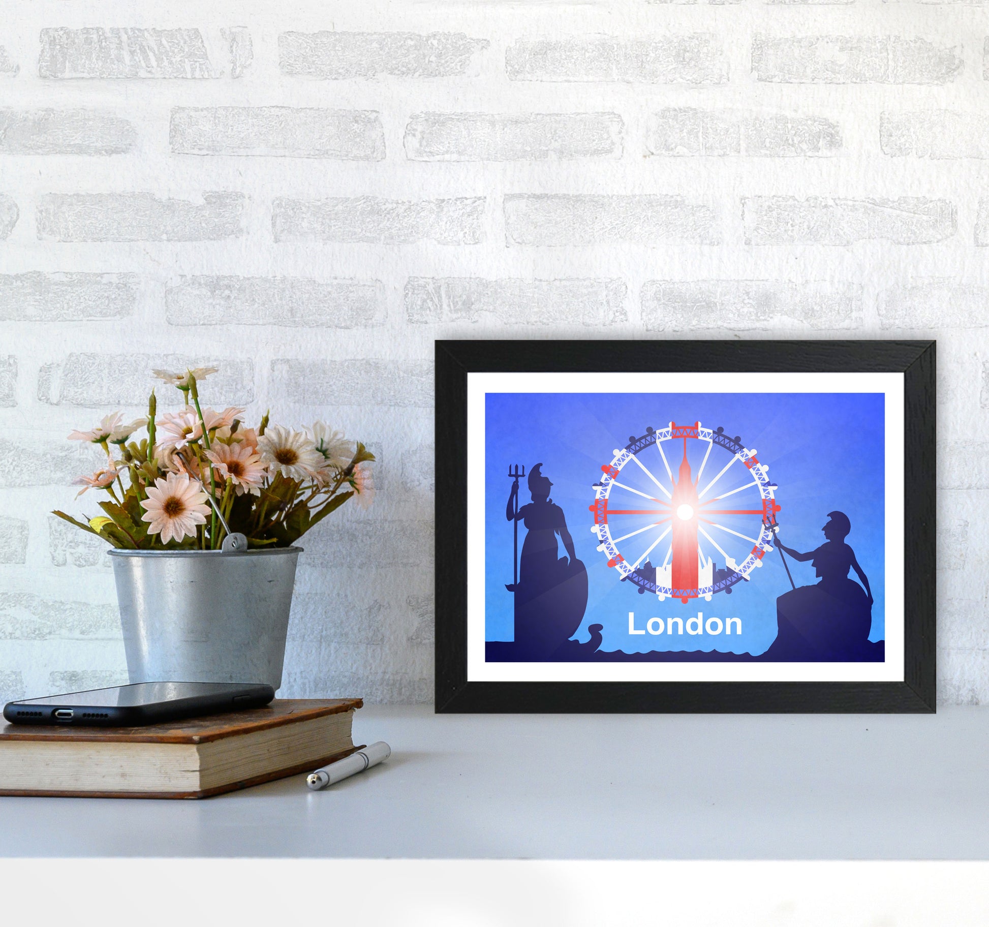 London (Britannia) Travel Art Print by Richard O'Neill A4 White Frame