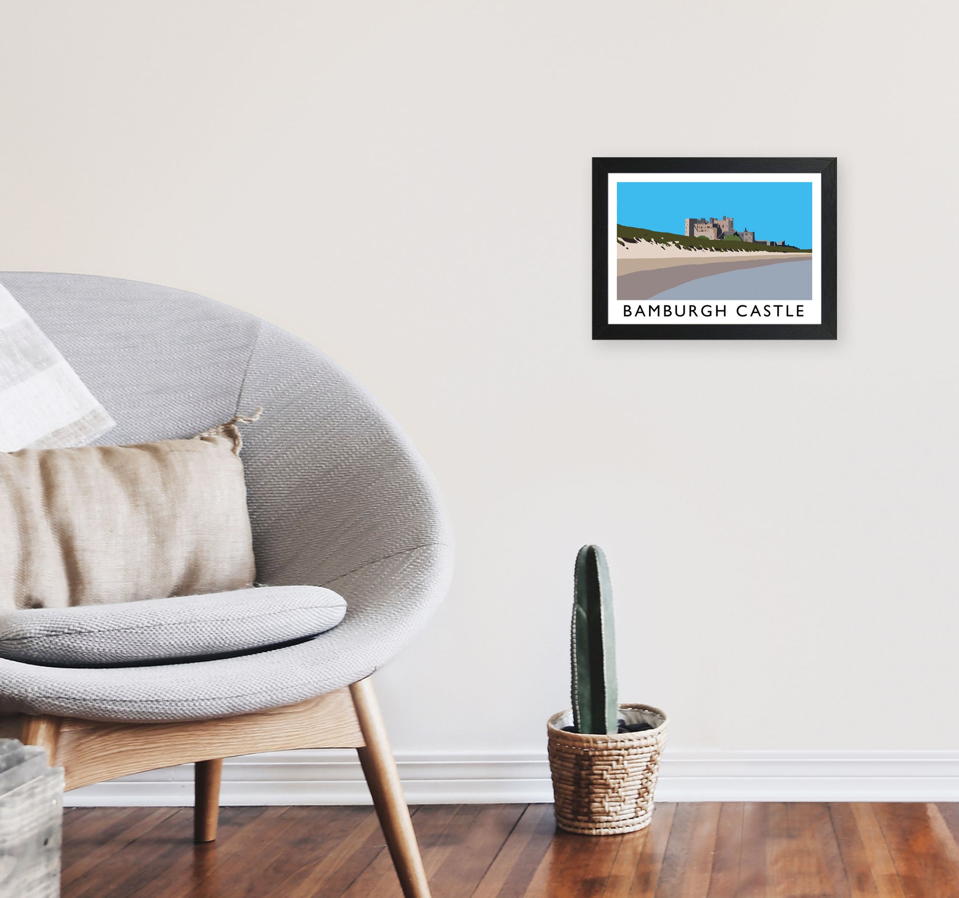 Bamburgh Castle Framed Digital Art Print by Richard O'Neill A4 White Frame