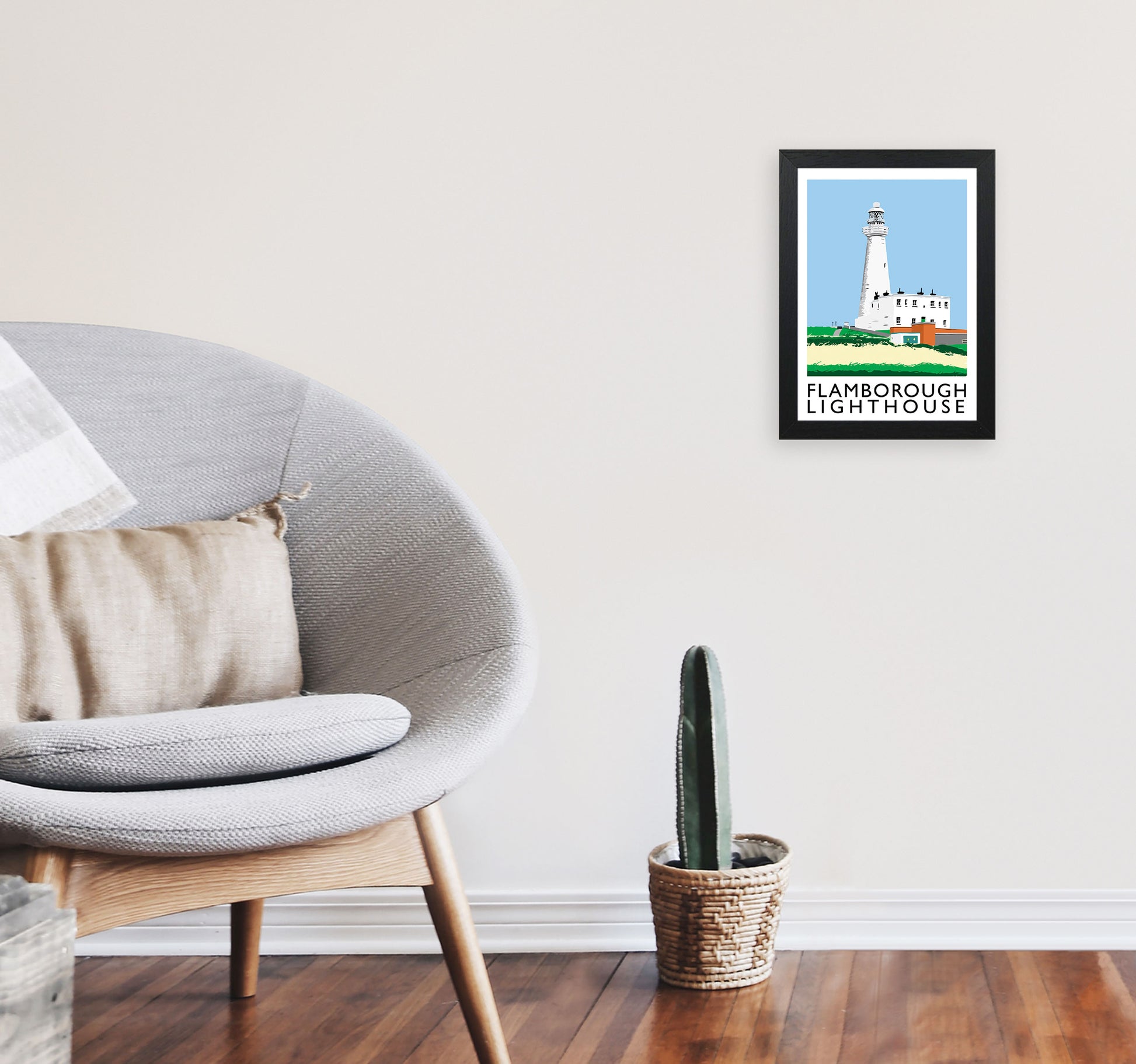 Flamborough Lighthouse Framed Digital Art Print by Richard O'Neill A4 White Frame