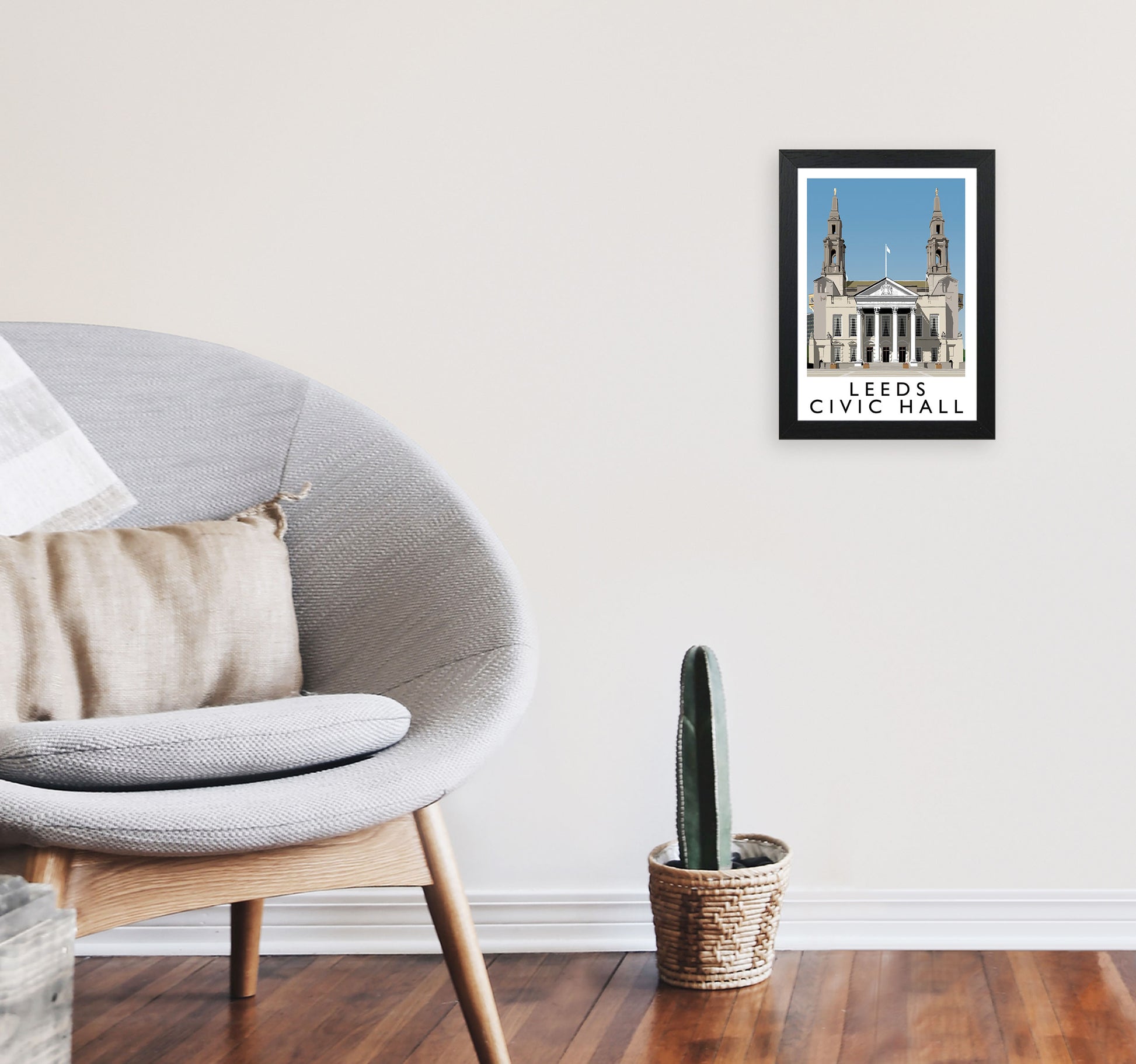 Leeds Civic Hall by Richard O'Neill Yorkshire Art Print, Vintage Travel Poster A4 White Frame