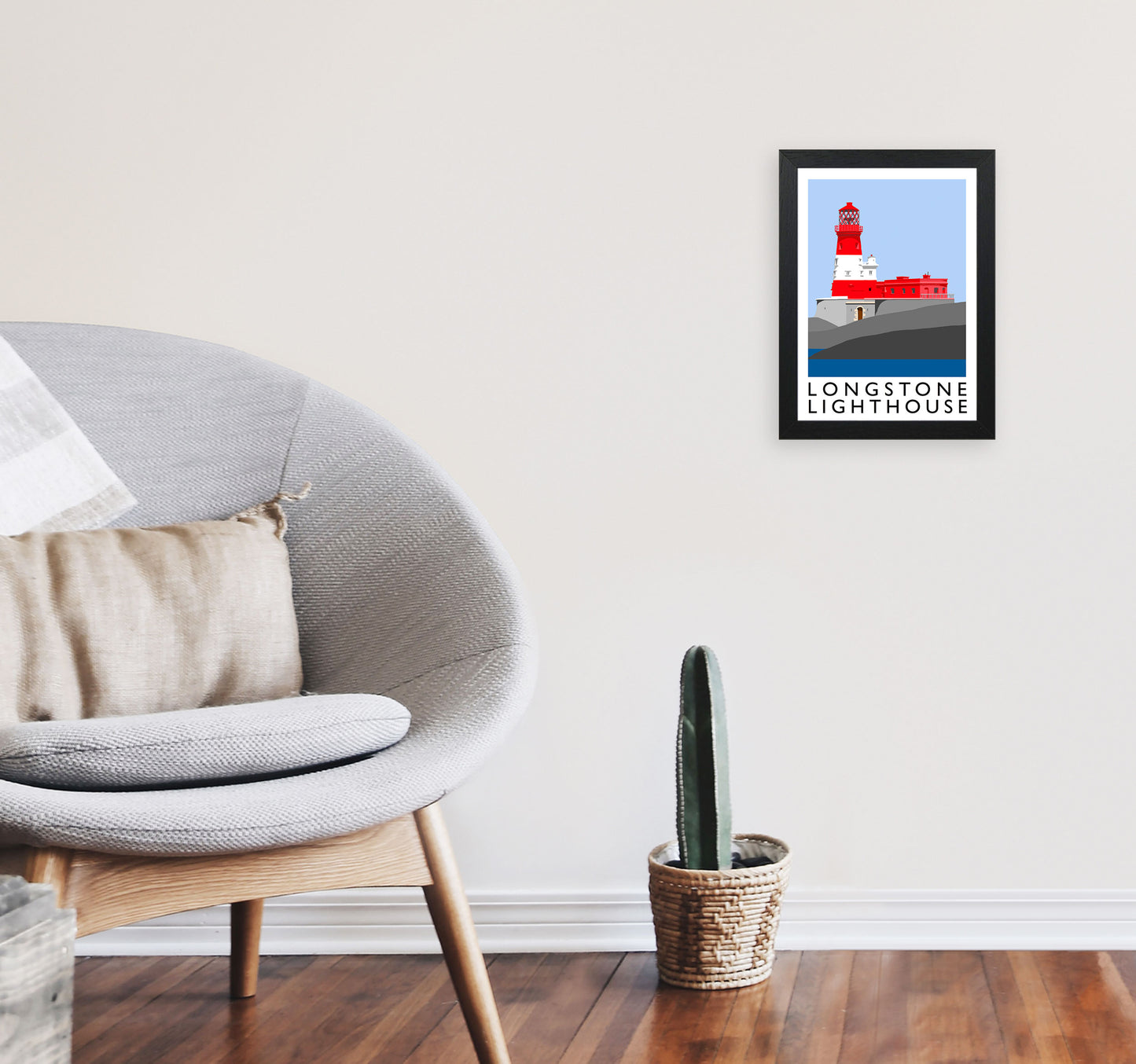 Longstone Lighthouse Framed Digital Art Print by Richard O'Neill A4 White Frame