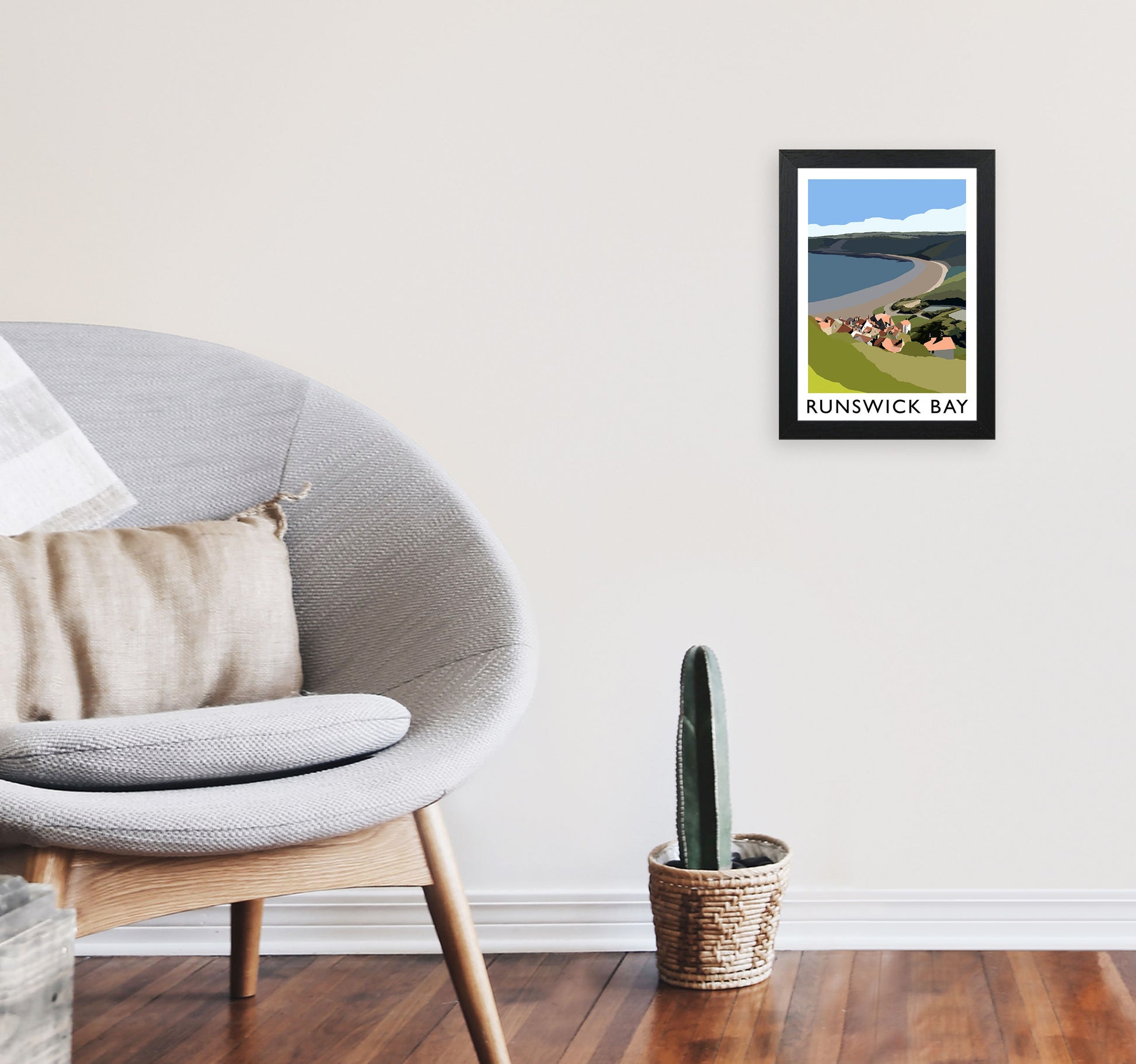 Runswick Bay Art Print by Richard O'Neill A4 White Frame