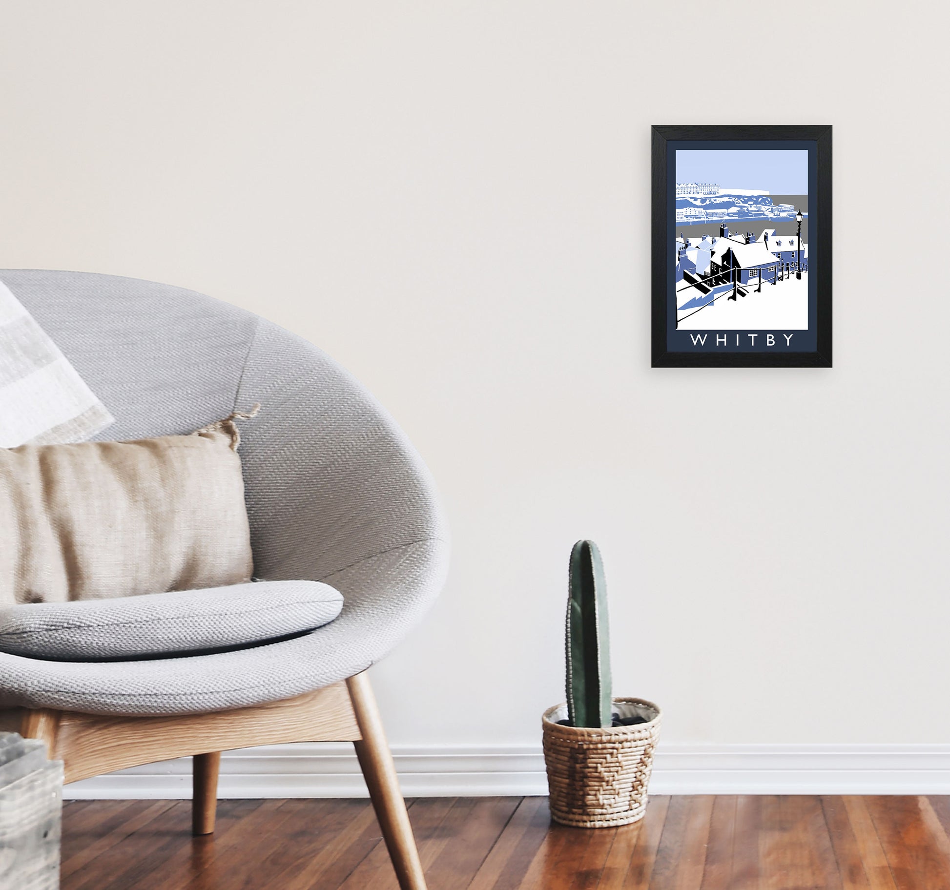 Whitby In Snow Framed Digital Art Print by Richard O'Neill A4 White Frame