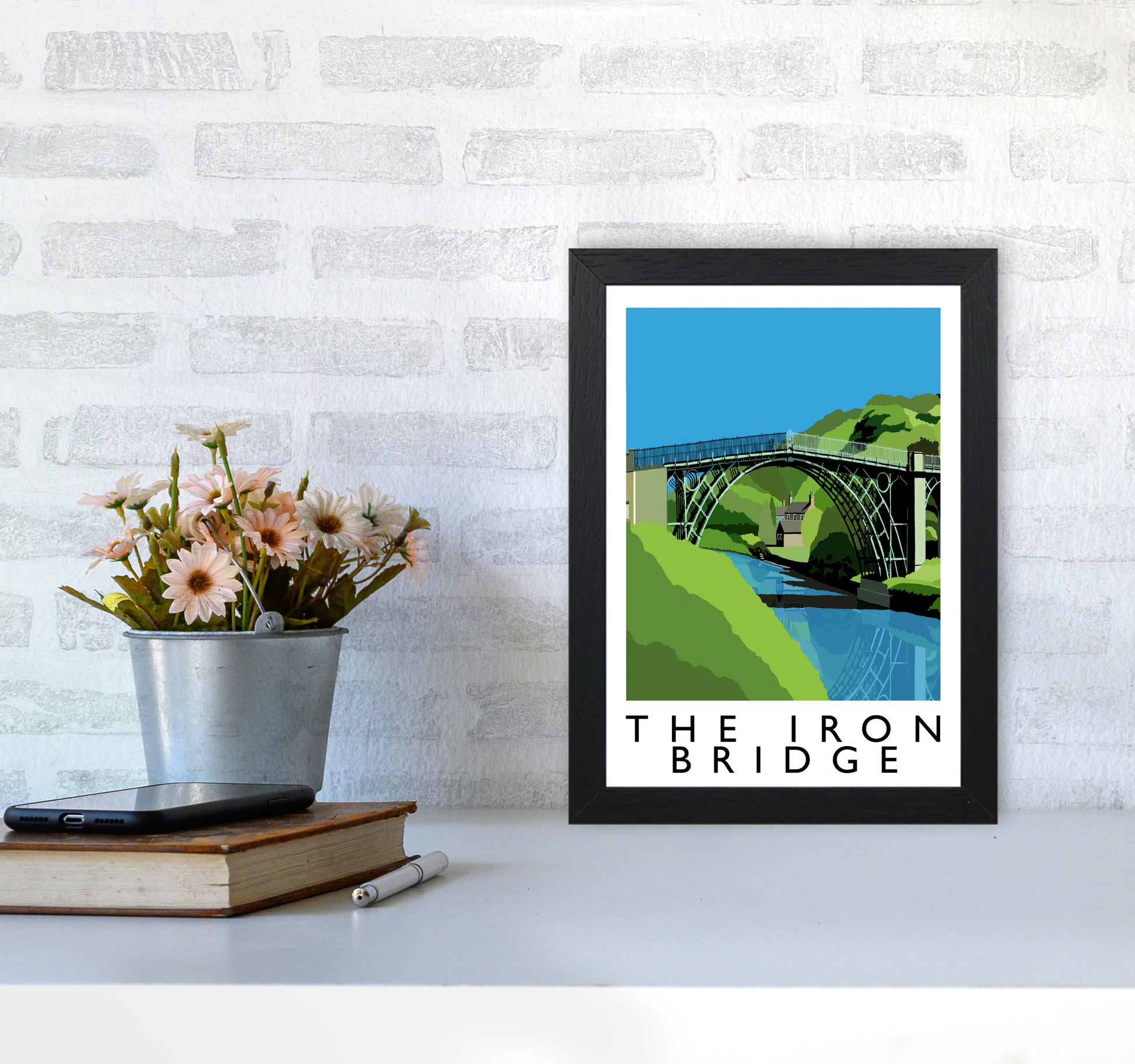 The Iron Bridge by Richard O'Neill A4 White Frame