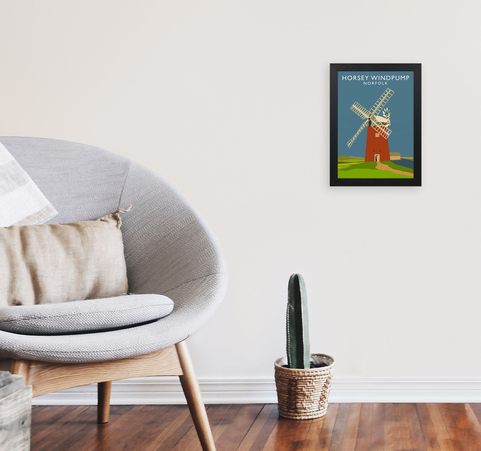 Horsey Windpump Norfolk Art Print by Richard O'Neill A4 White Frame