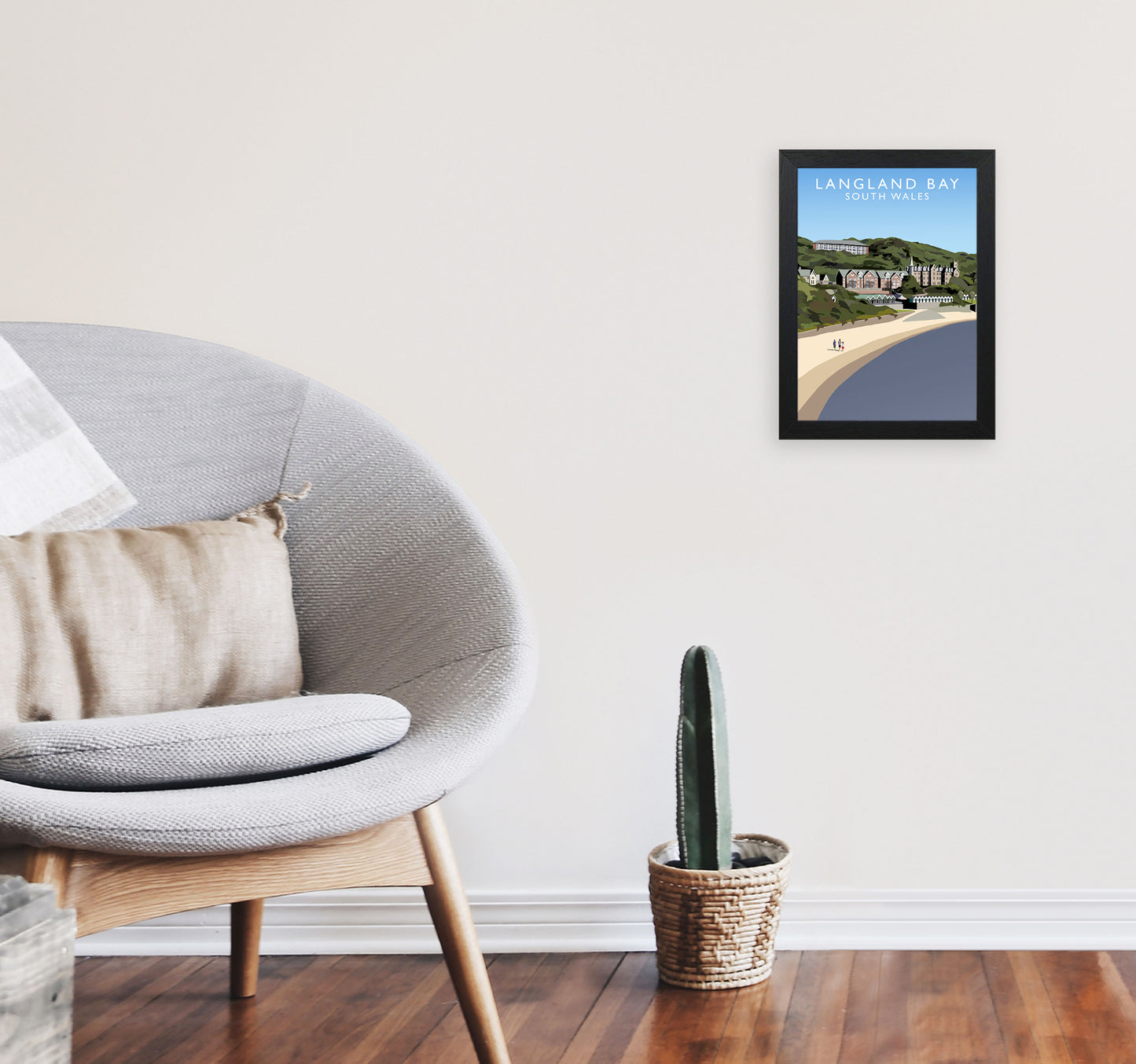 Langland Bay by Richard O'Neill A4 White Frame