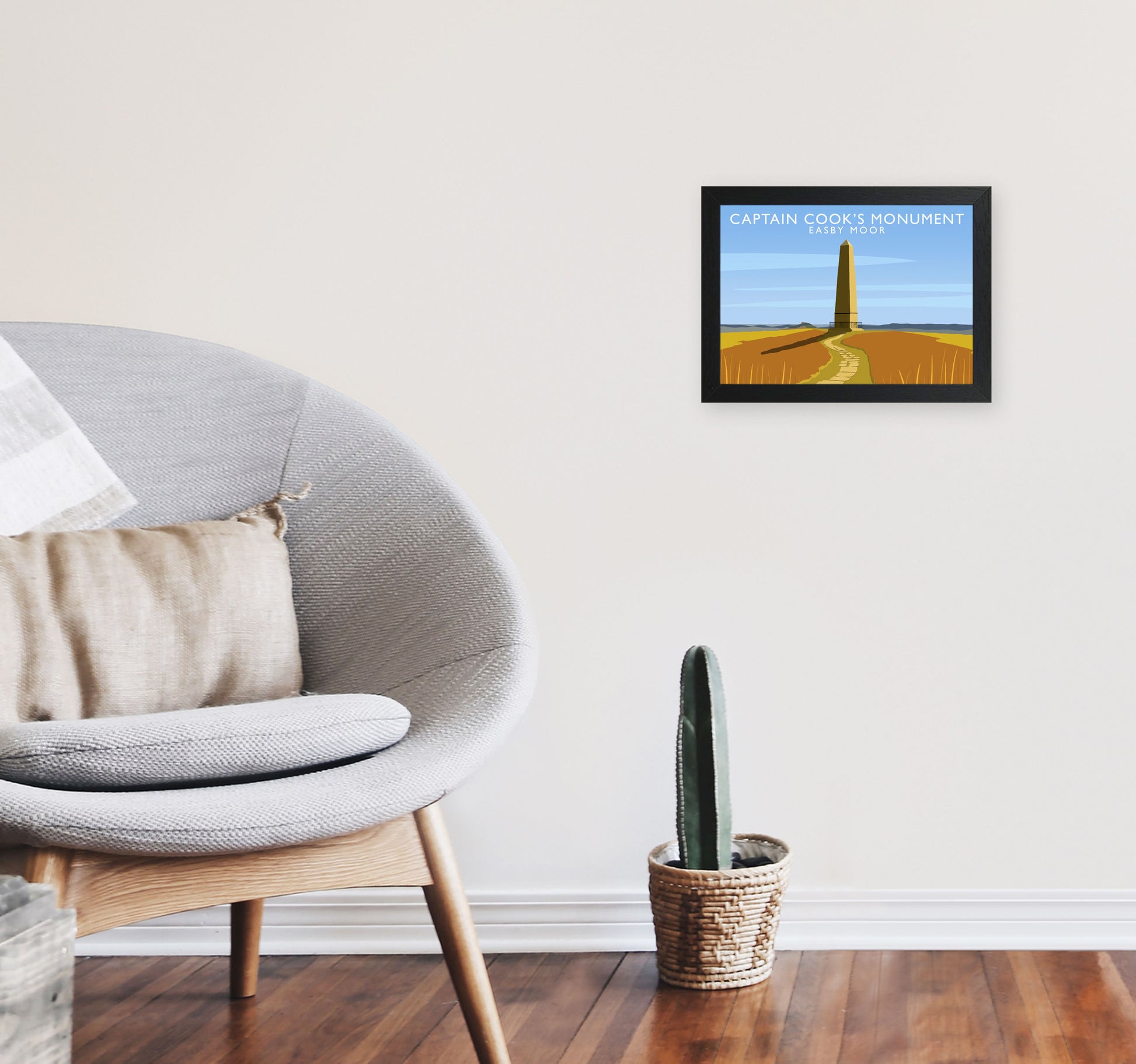 Captain Cooks Monument (Landscape) by Richard O'Neill A4 White Frame