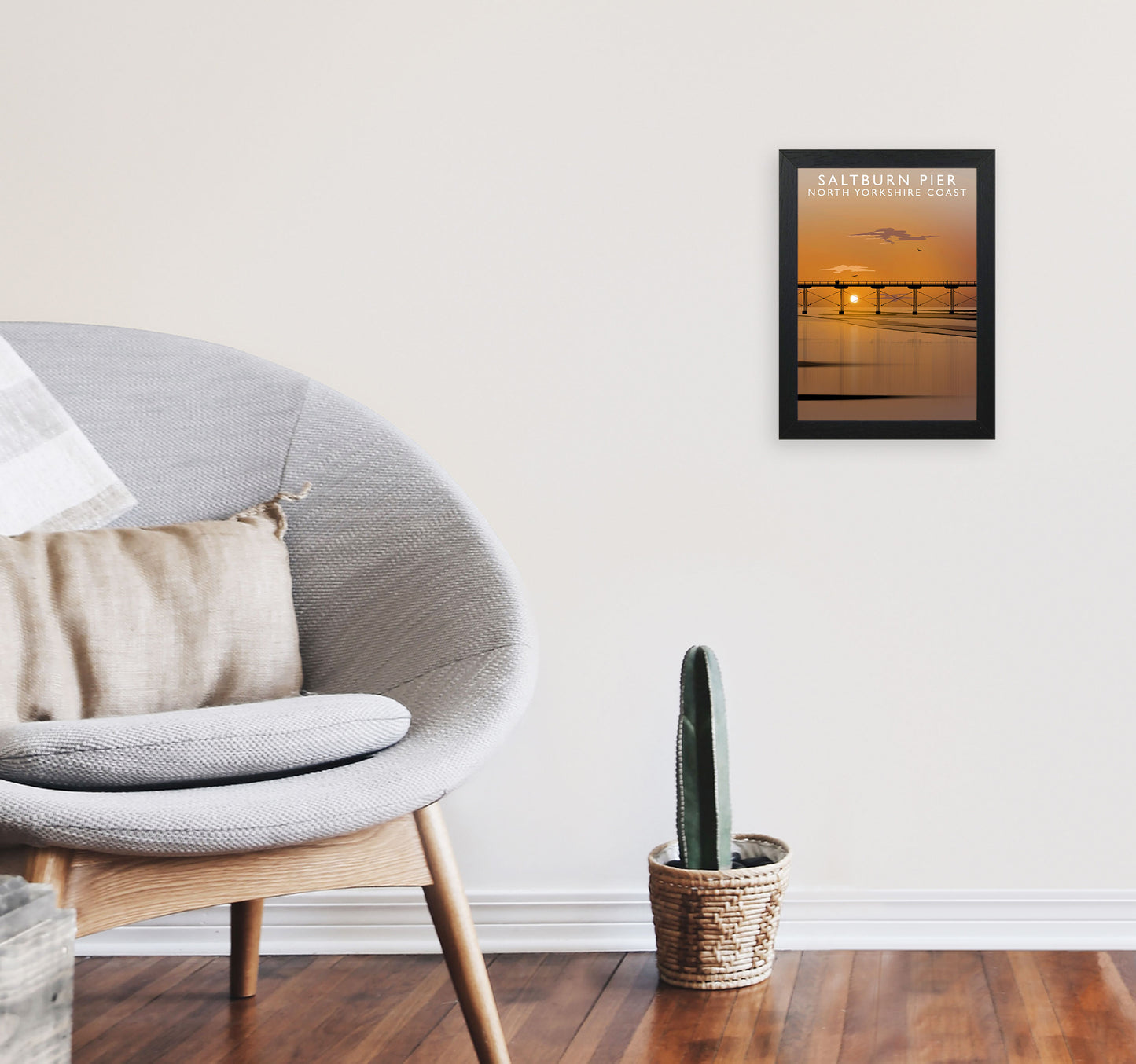 Saltburn Pier (Portrait) by Richard O'Neill Yorkshire Art Print, Travel Poster A4 White Frame