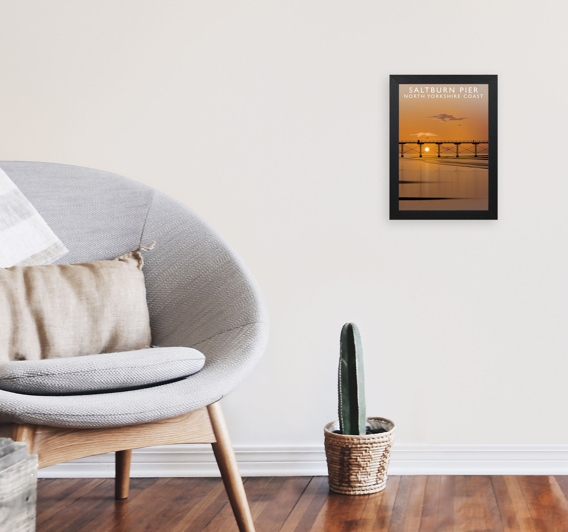 Saltburn Pier (Portrait) by Richard O'Neill Yorkshire Art Print, Travel Poster A4 White Frame