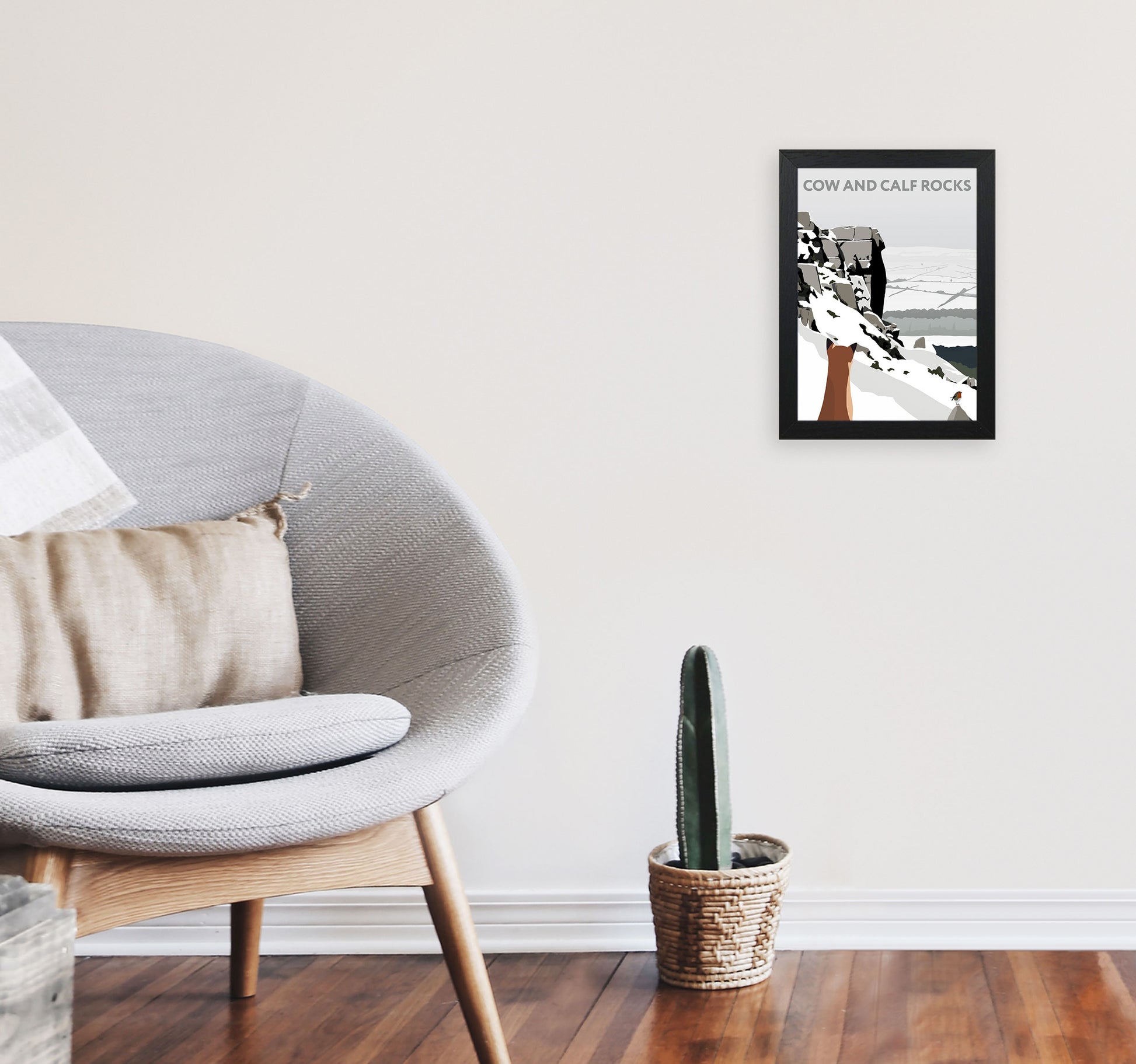 Cow And Calf Rocks In Snow Portrait by Richard O'Neill A4 White Frame