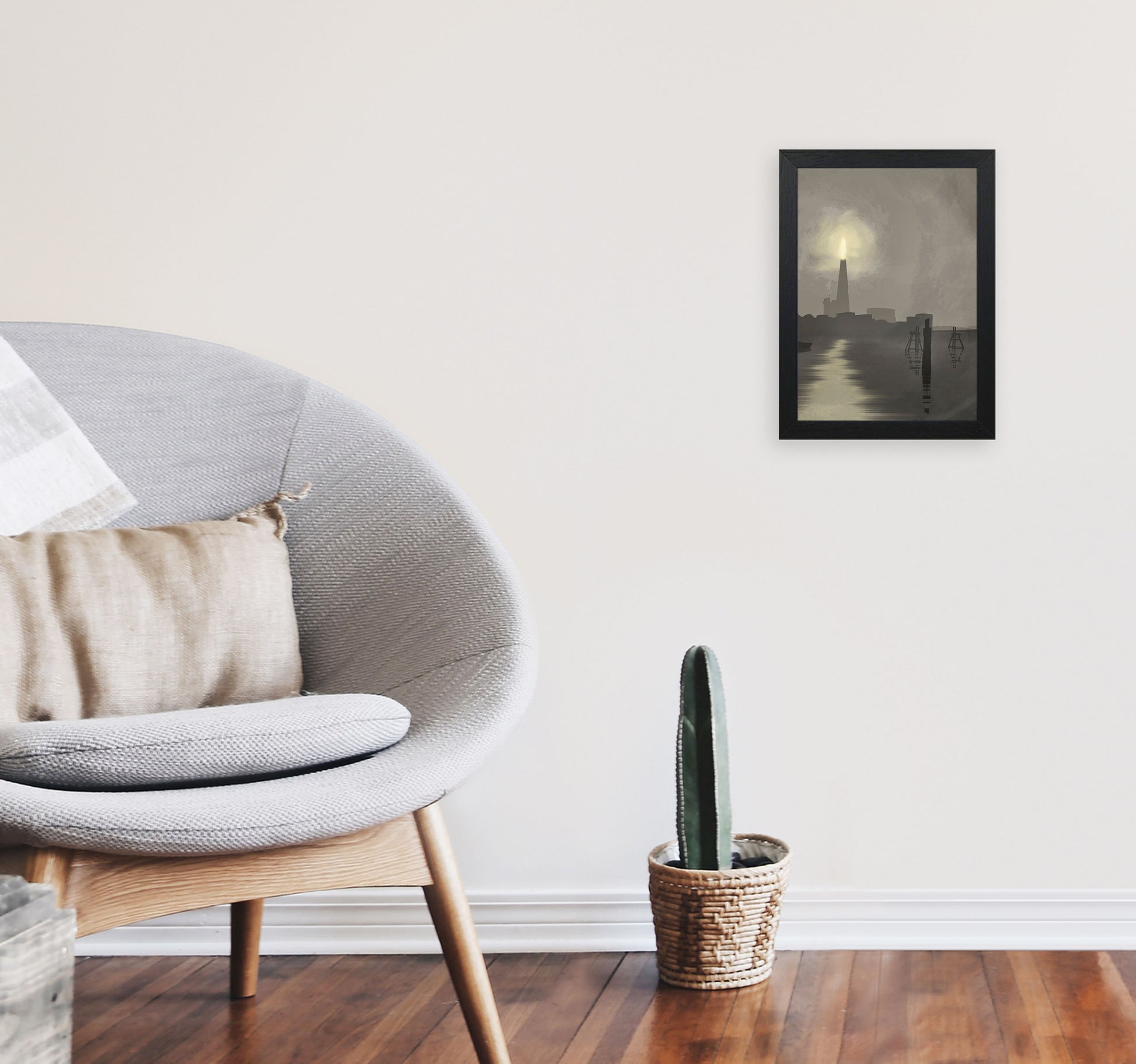 Shard In Fog Portrait Travel Art Print by Richard O'Neill, Framed Wall Art A4 White Frame