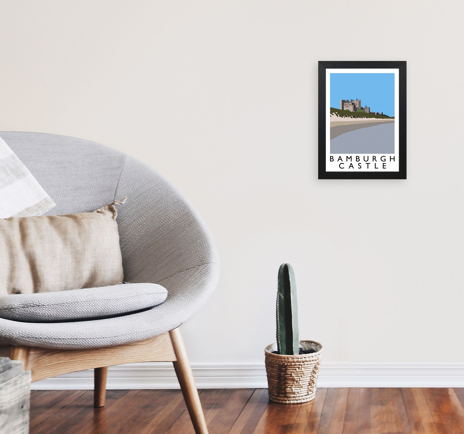 Bamburgh Castle Portrait by Richard O'Neill A4 White Frame