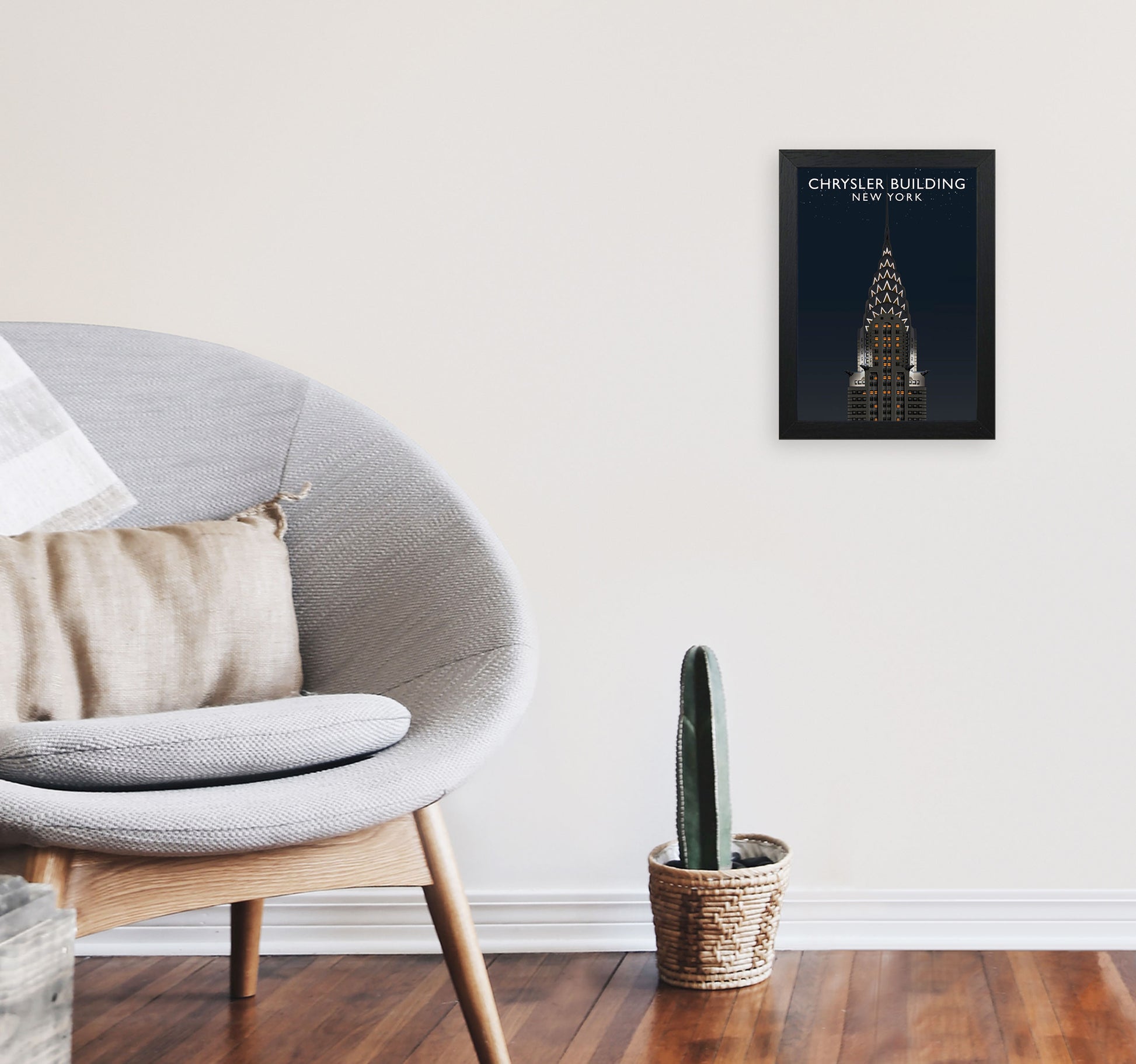 Chrysler Building Night by Richard O'Neill A4 White Frame