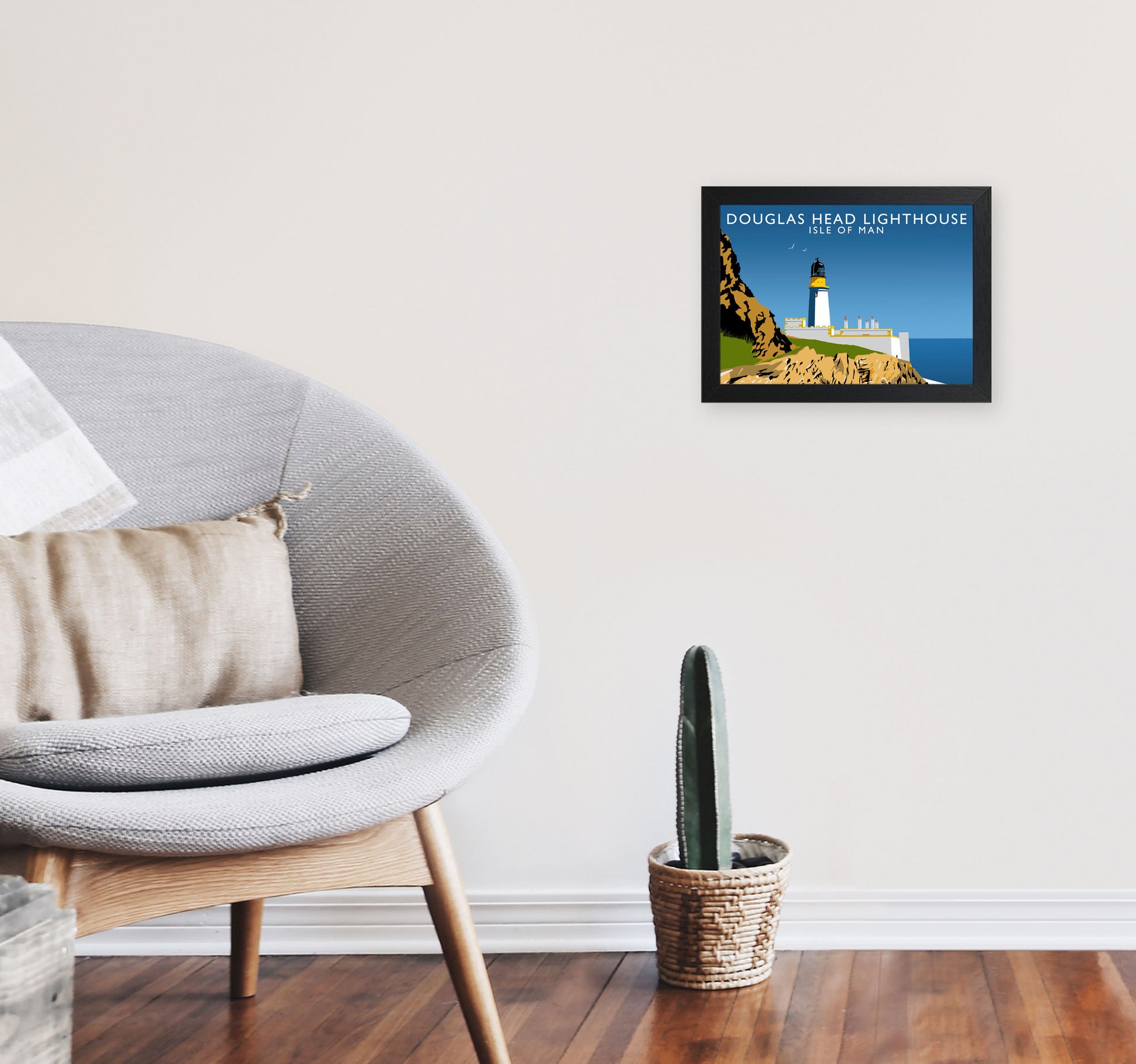 Douglas Head Lighthouse Portrait by Richard O'Neill A4 White Frame