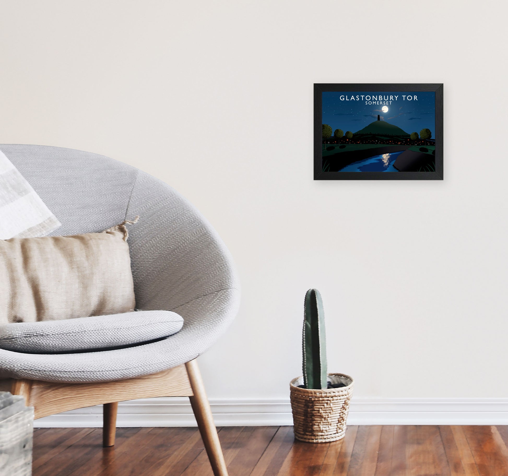 Glastonbury Tor Night by Richard O'Neill A4 White Frame