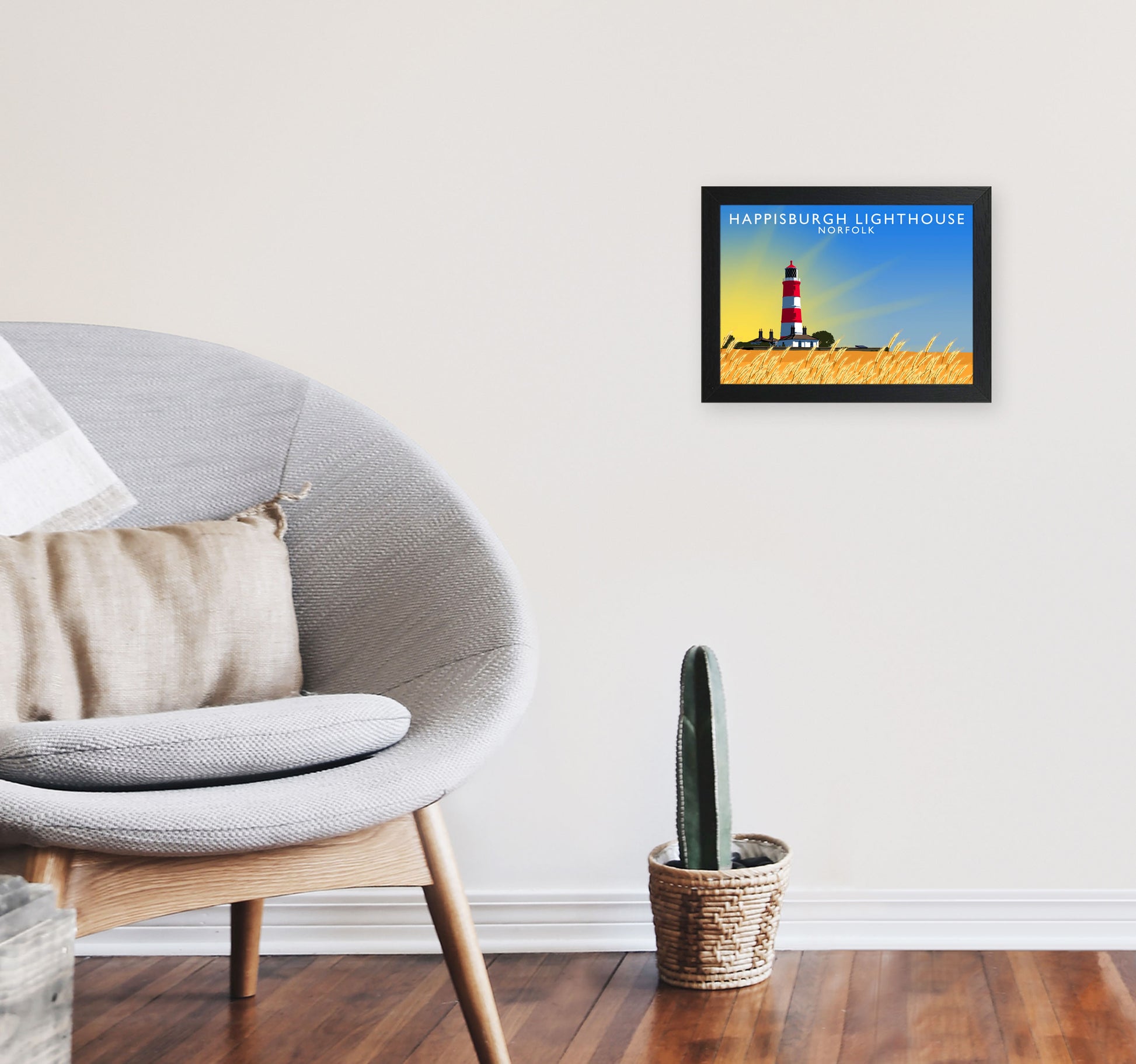 Hapisburgh Lighthouse Norfolk Art Print by Richard O'Neill, Framed Wall Art A4 White Frame