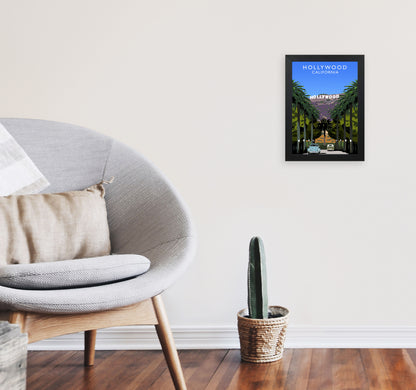Hollywood California Travel Art Print by Richard O'Neill, Framed Wall Art A4 White Frame