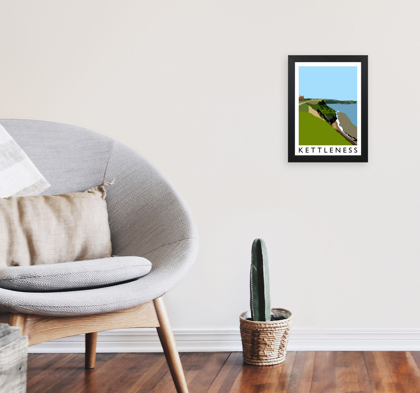 Kettleness Travel Art Print by Richard O'Neill, Framed Wall Art A4 White Frame