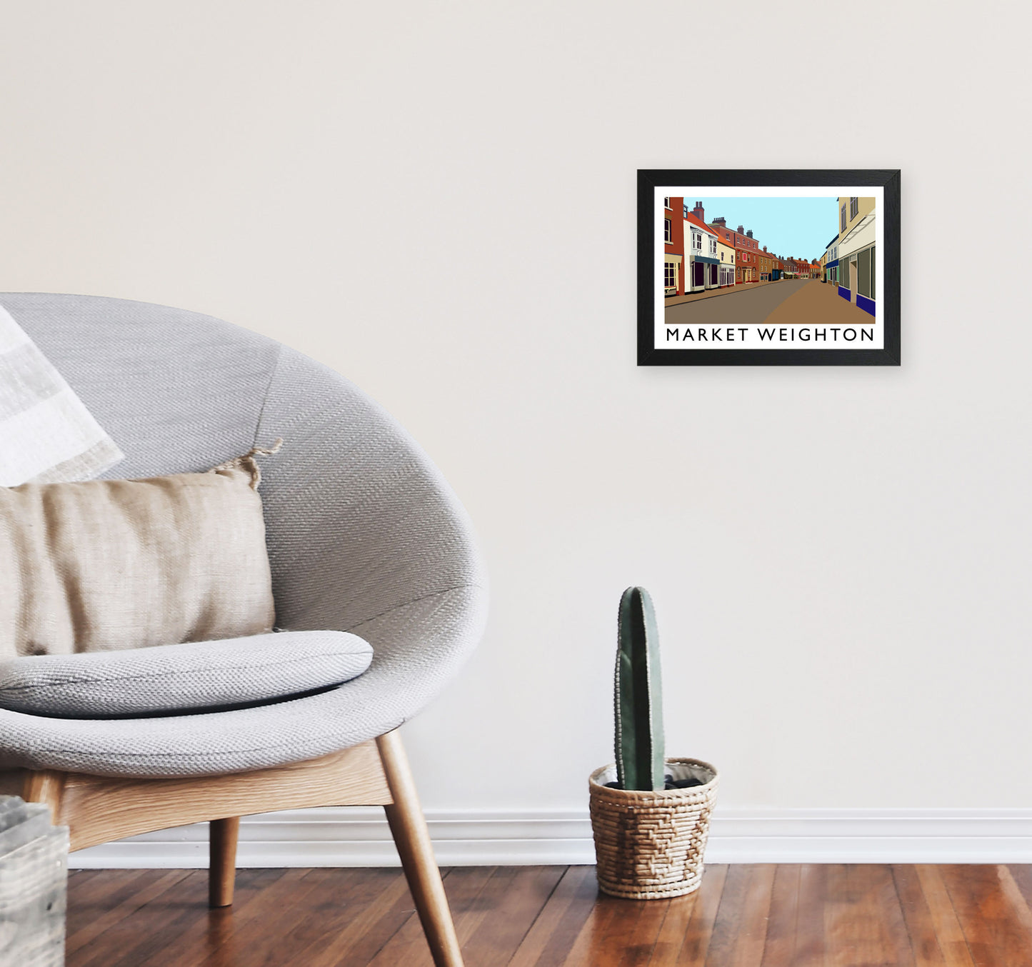 Market Weighton Travel Art Print by Richard O'Neill, Framed Wall Art A4 White Frame